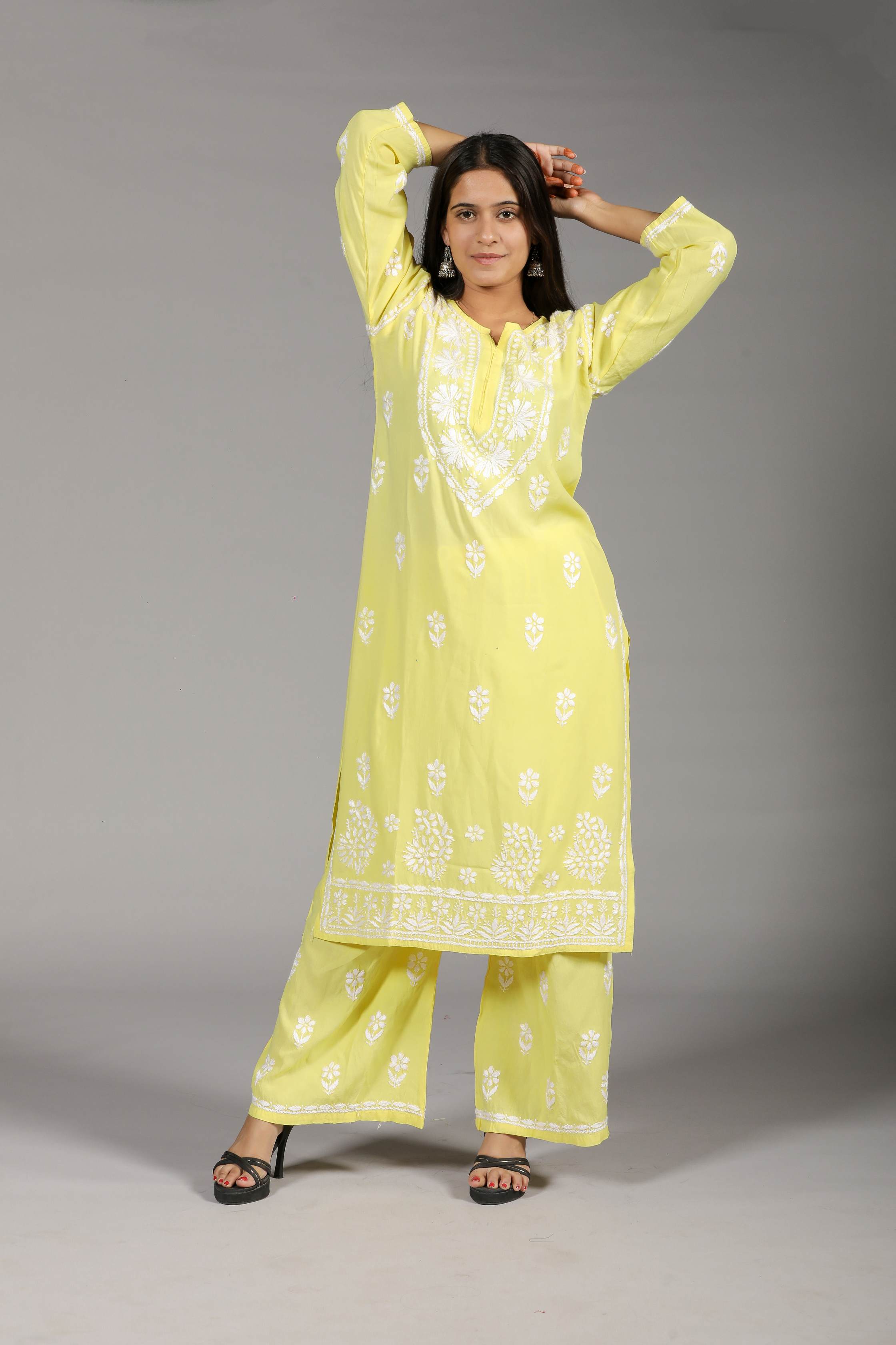MYRA Rayon Kurti Palazzo set-Lemon Yellow