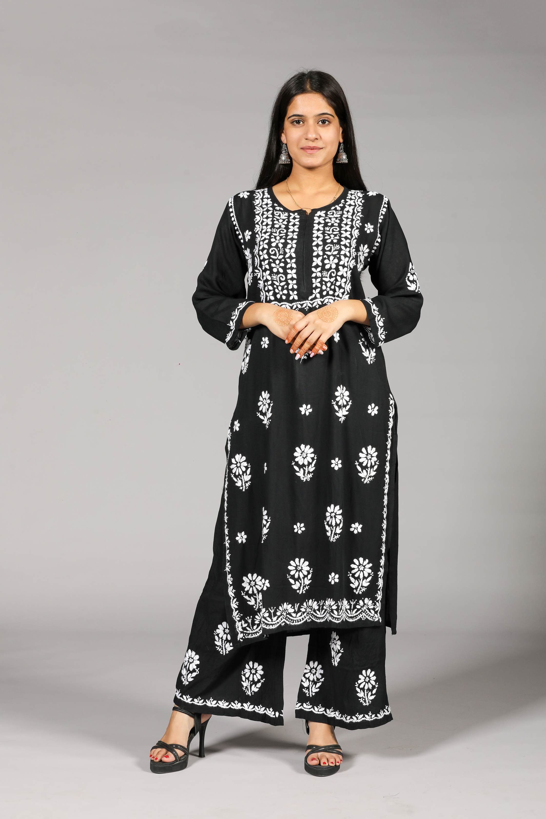 ZOYA Rayon Kurti Palazzo set-Black colour