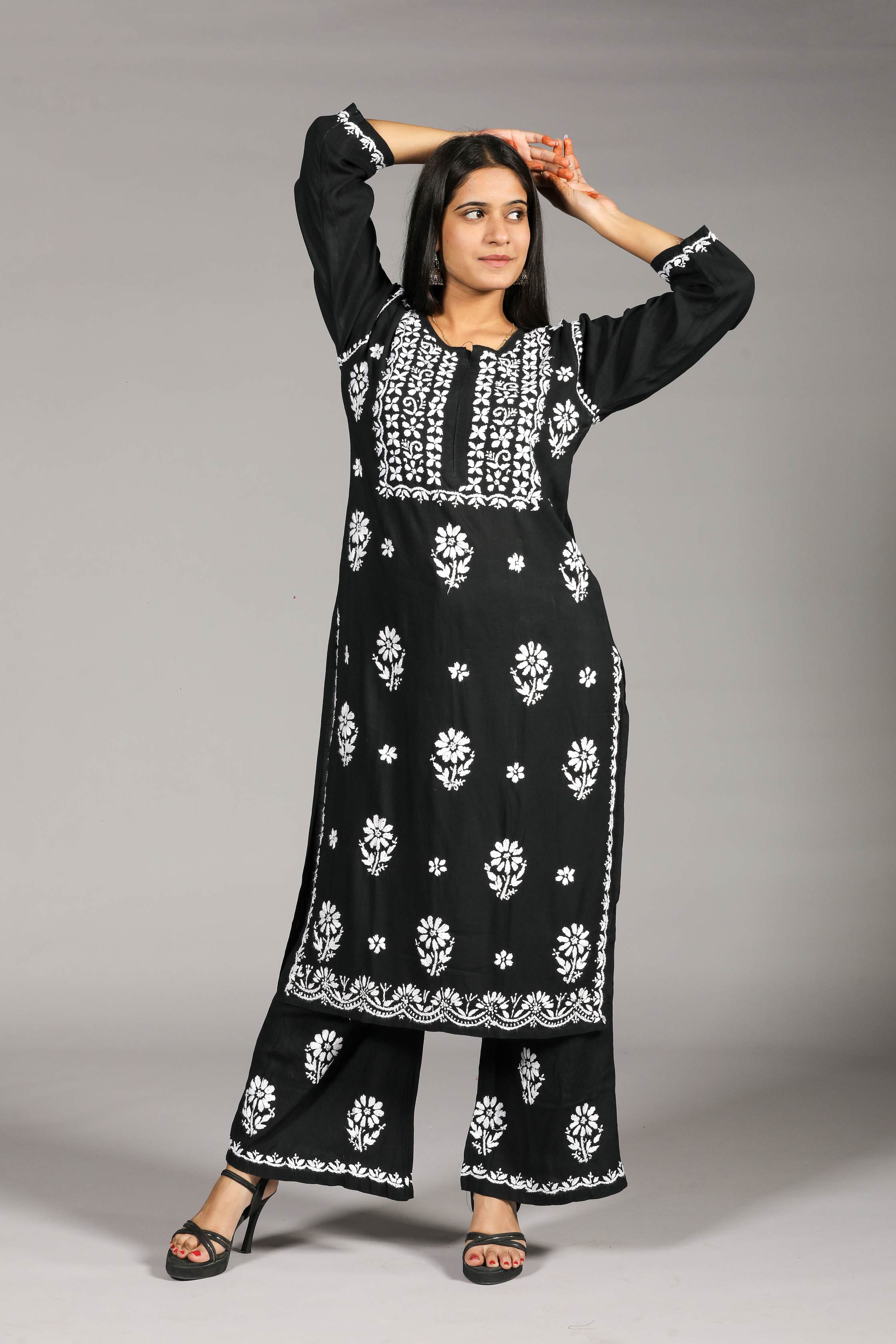 ZOYA Rayon Kurti Palazzo set-Black colour