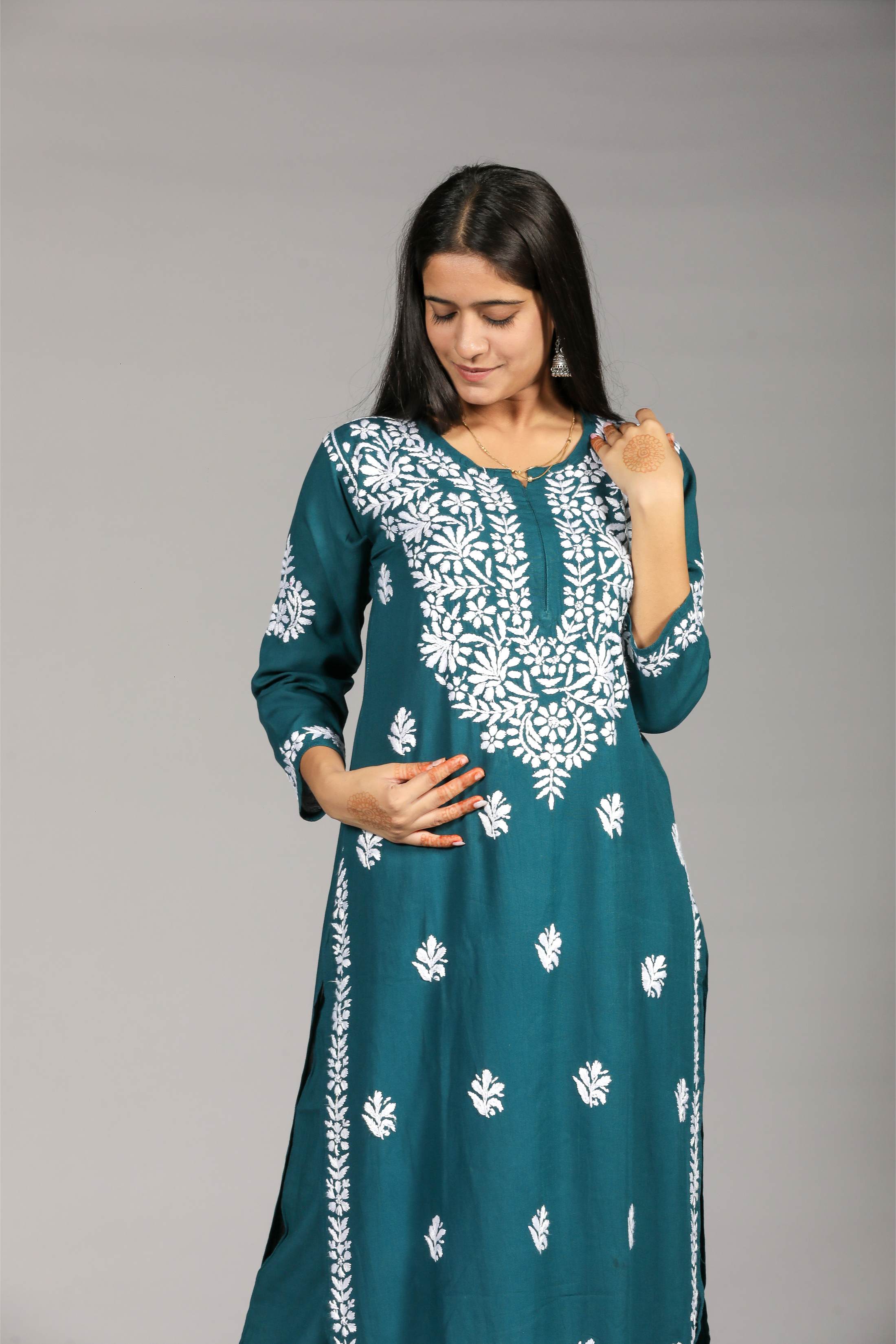 VAMI Rayon Kurti Palazzo set-Sea Blue colour