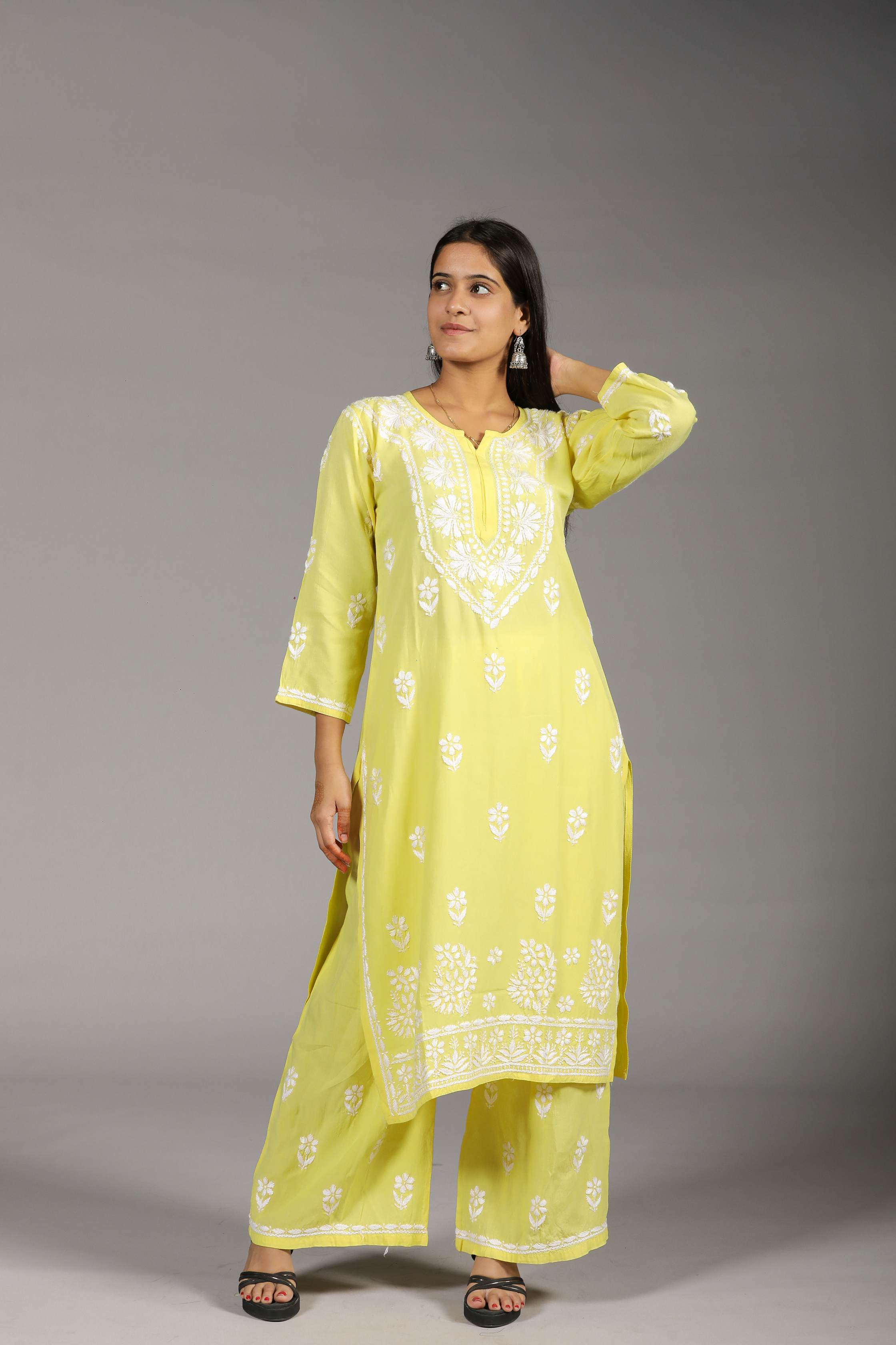 MYRA Rayon Kurti Palazzo set-Lemon Yellow