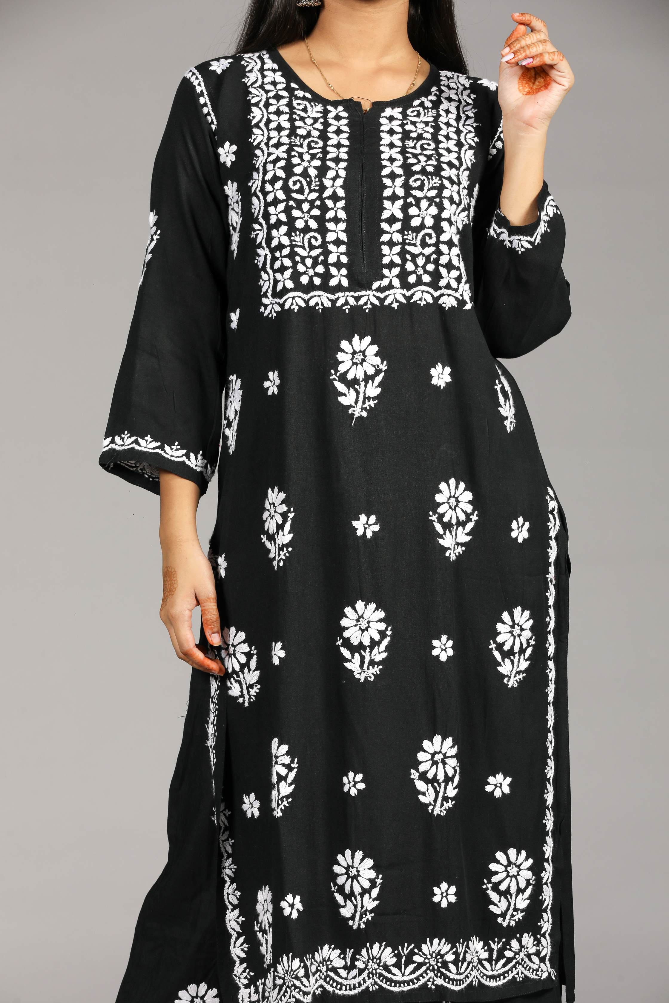 ZOYA Rayon Kurti Palazzo set-Black colour