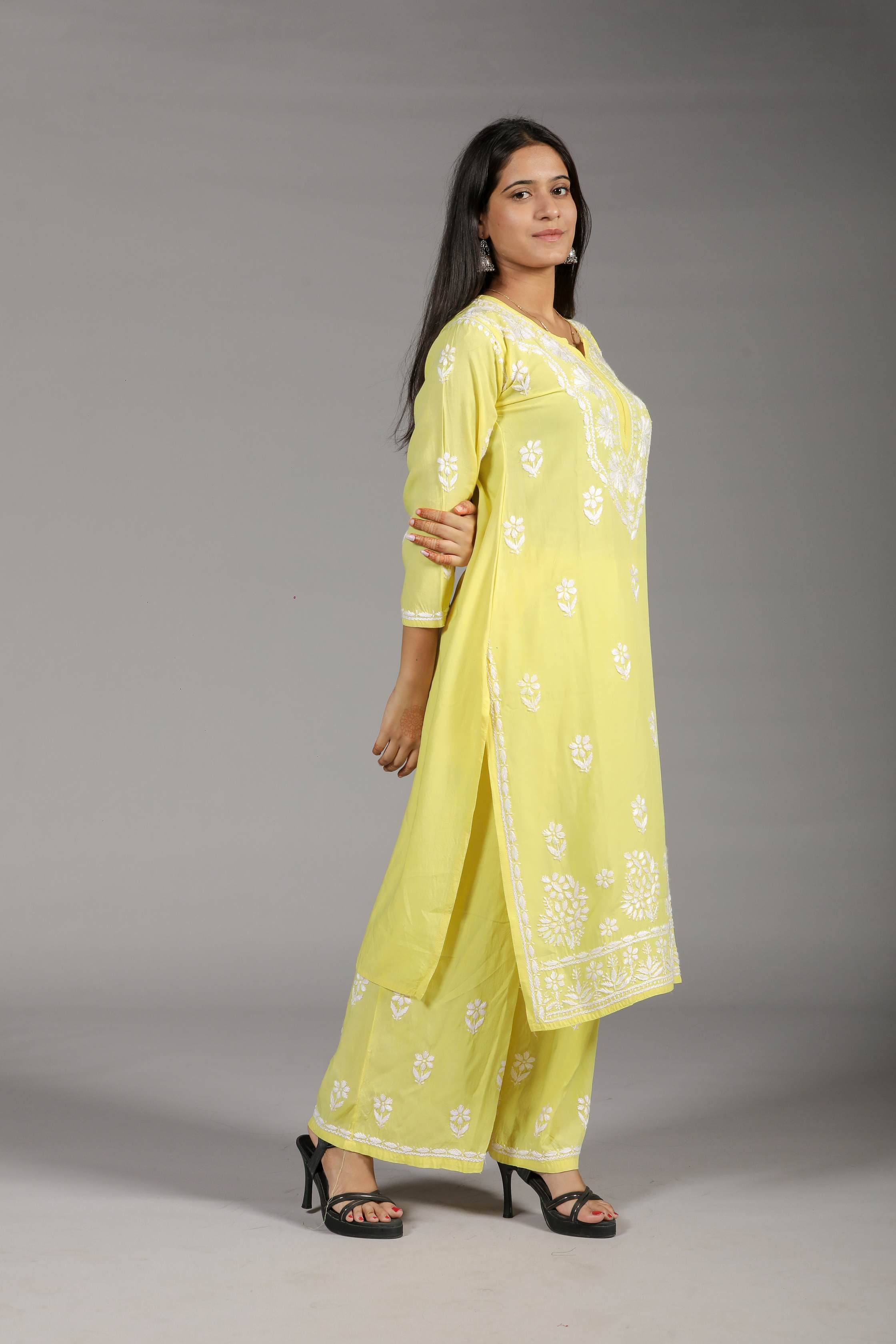 MYRA Rayon Kurti Palazzo set-Lemon Yellow