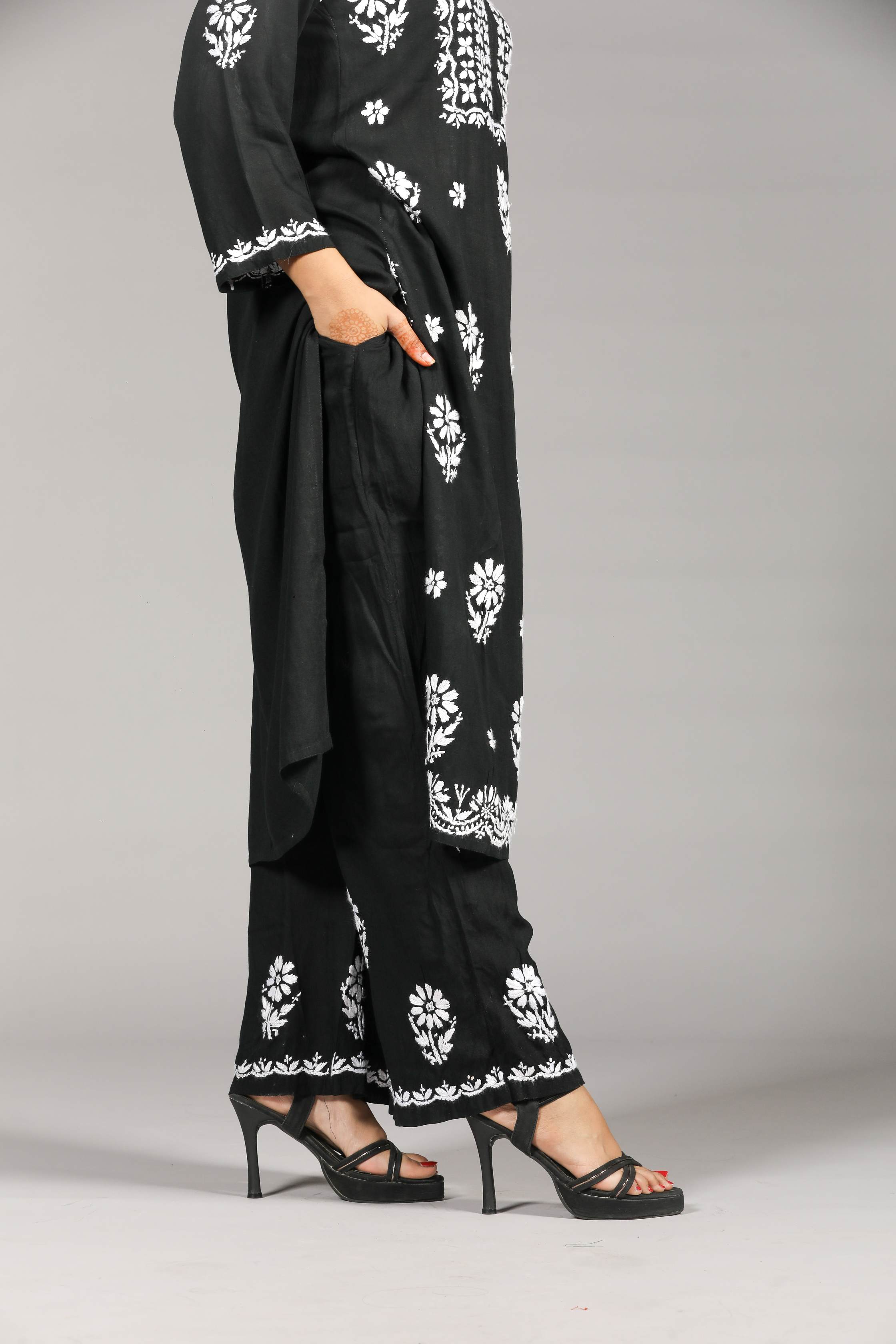 ZOYA Rayon Kurti Palazzo set-Black colour