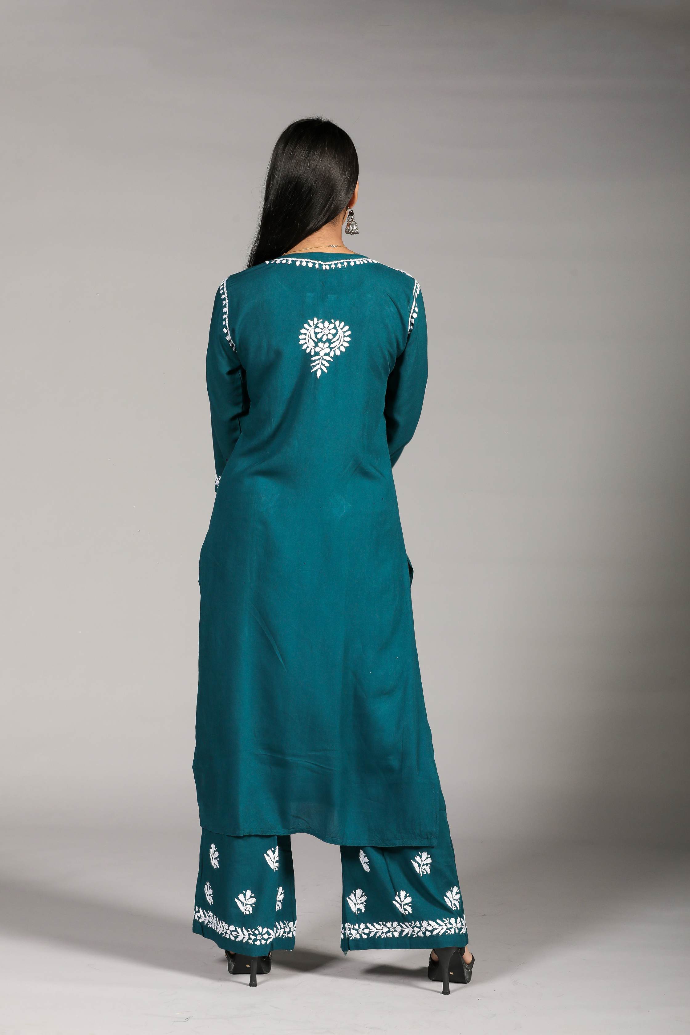 VAMI Rayon Kurti Palazzo set-Sea Blue colour
