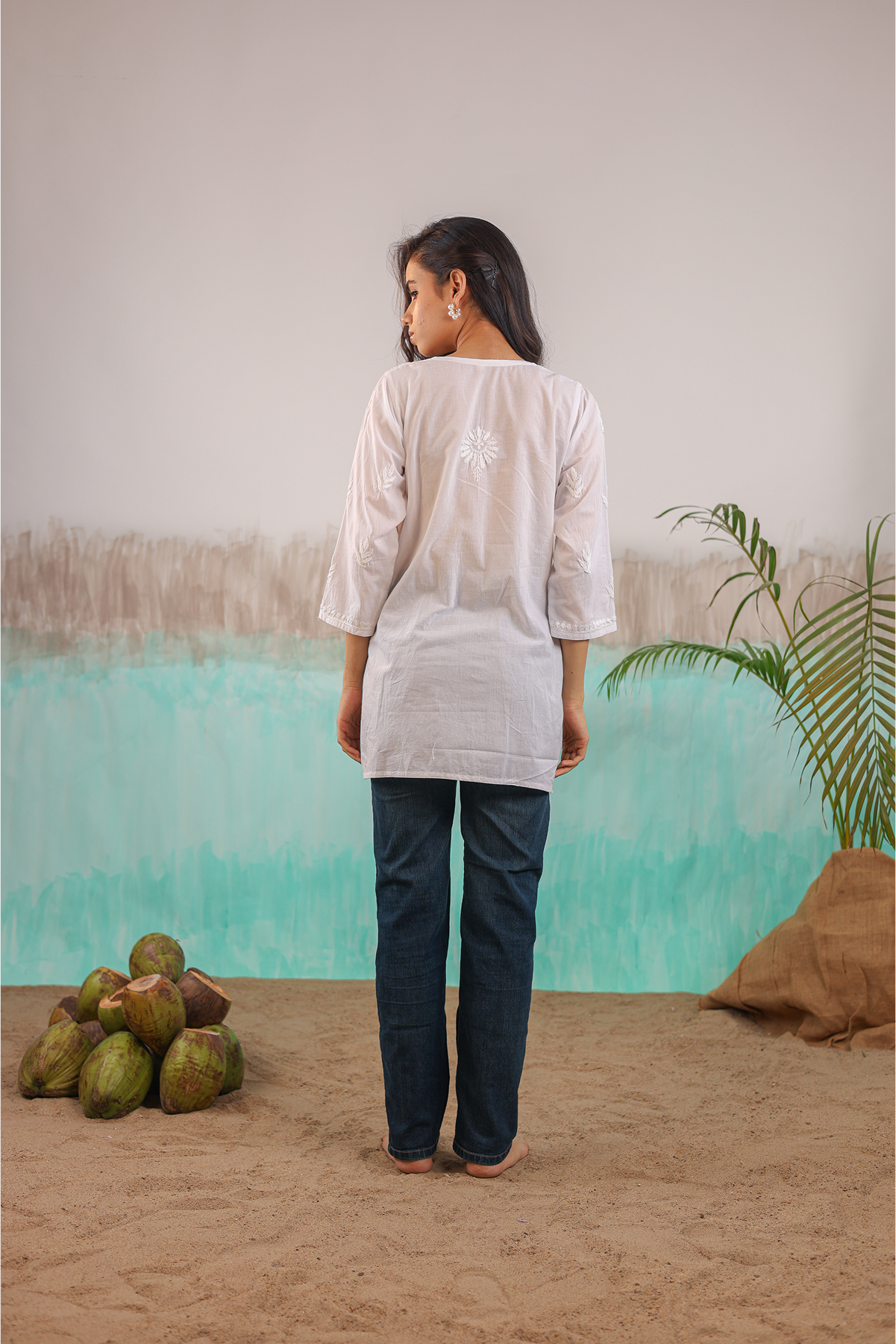 WHITE NEERA PURE COTTON HAND CRAFTED CHIKANKARI SHORT KURTI