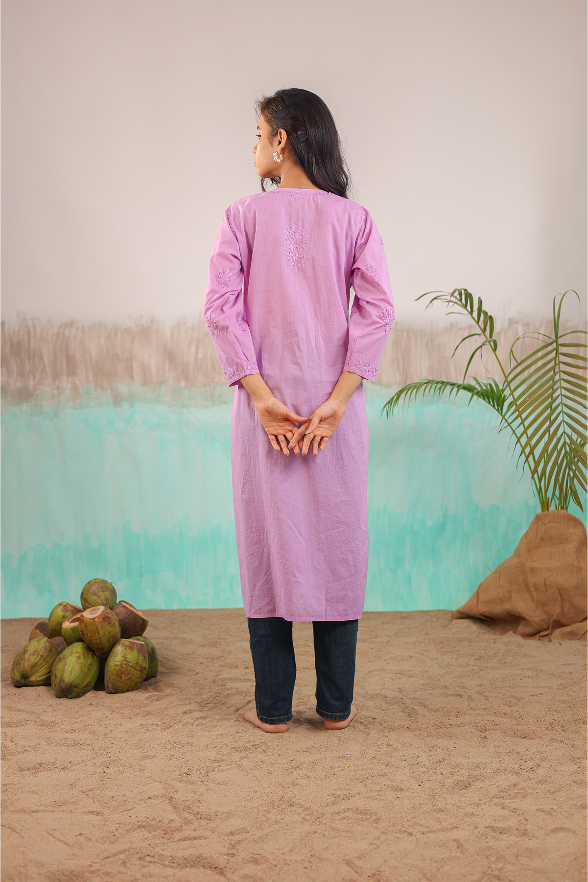 MAUVE RUHANI PURE COTTON HAND CRAFTED CHIKANKARI STRAIGHT KURTI