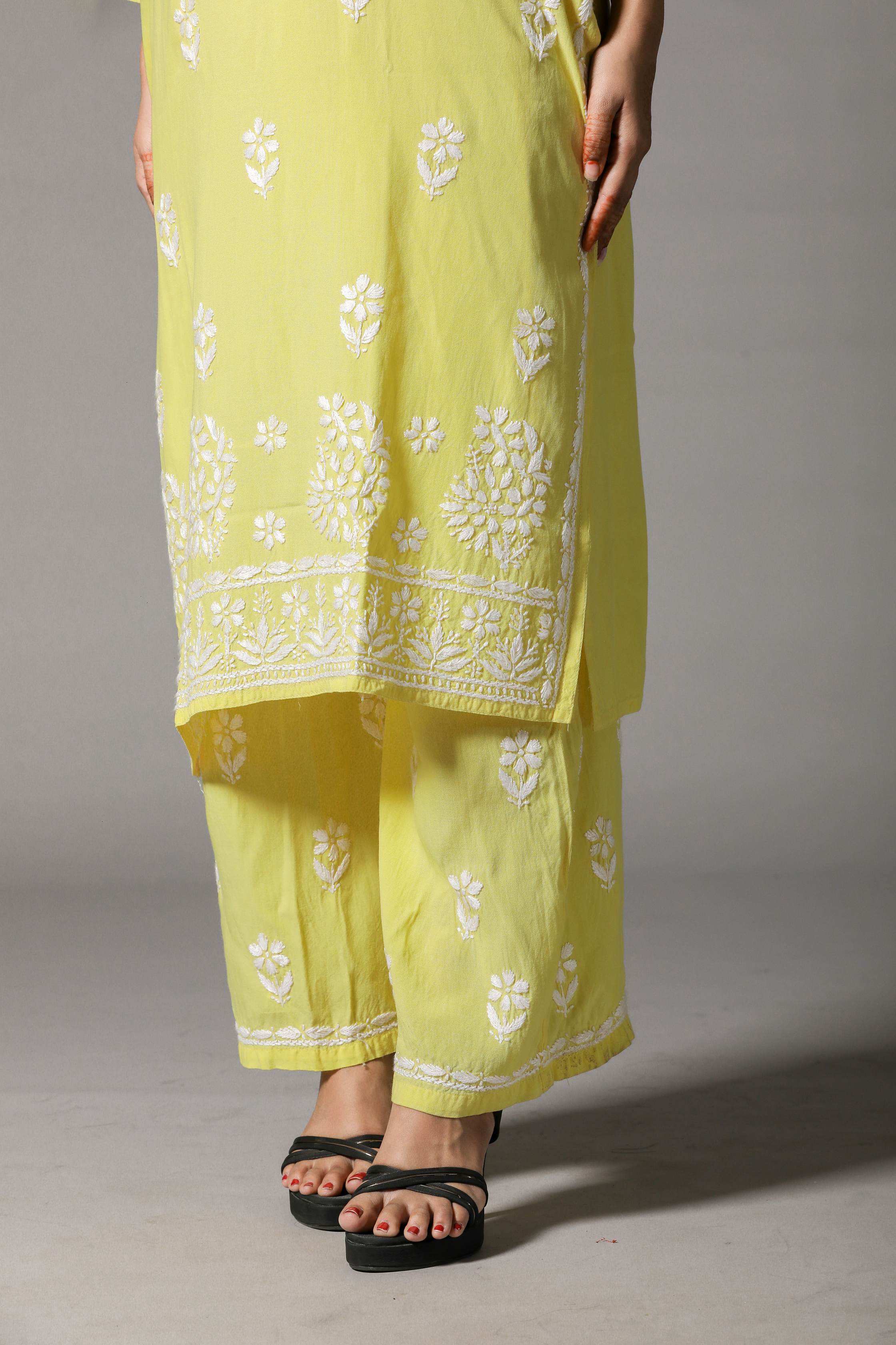 MYRA Rayon Kurti Palazzo set-Lemon Yellow