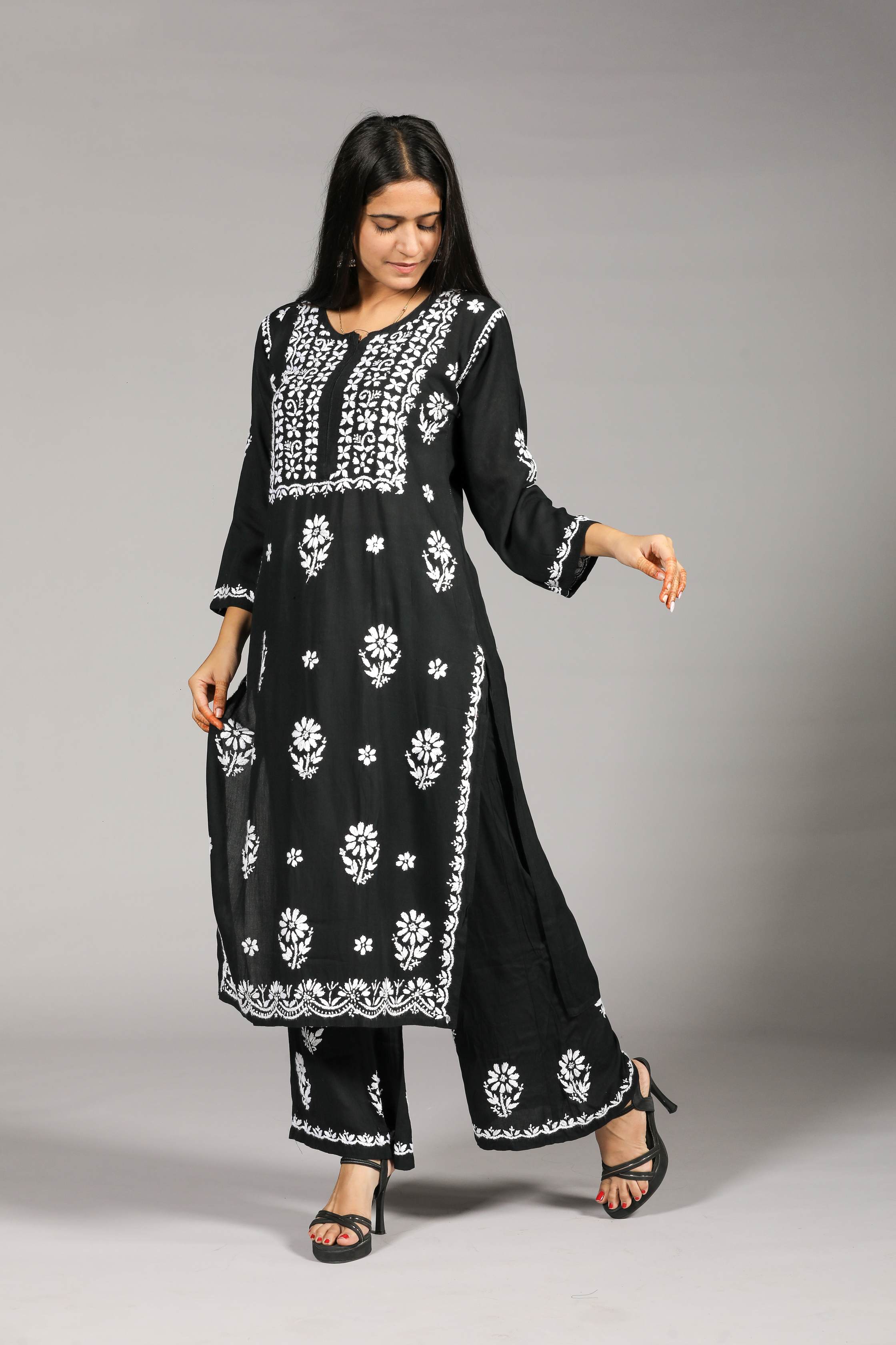 ZOYA Rayon Kurti Palazzo set-Black colour
