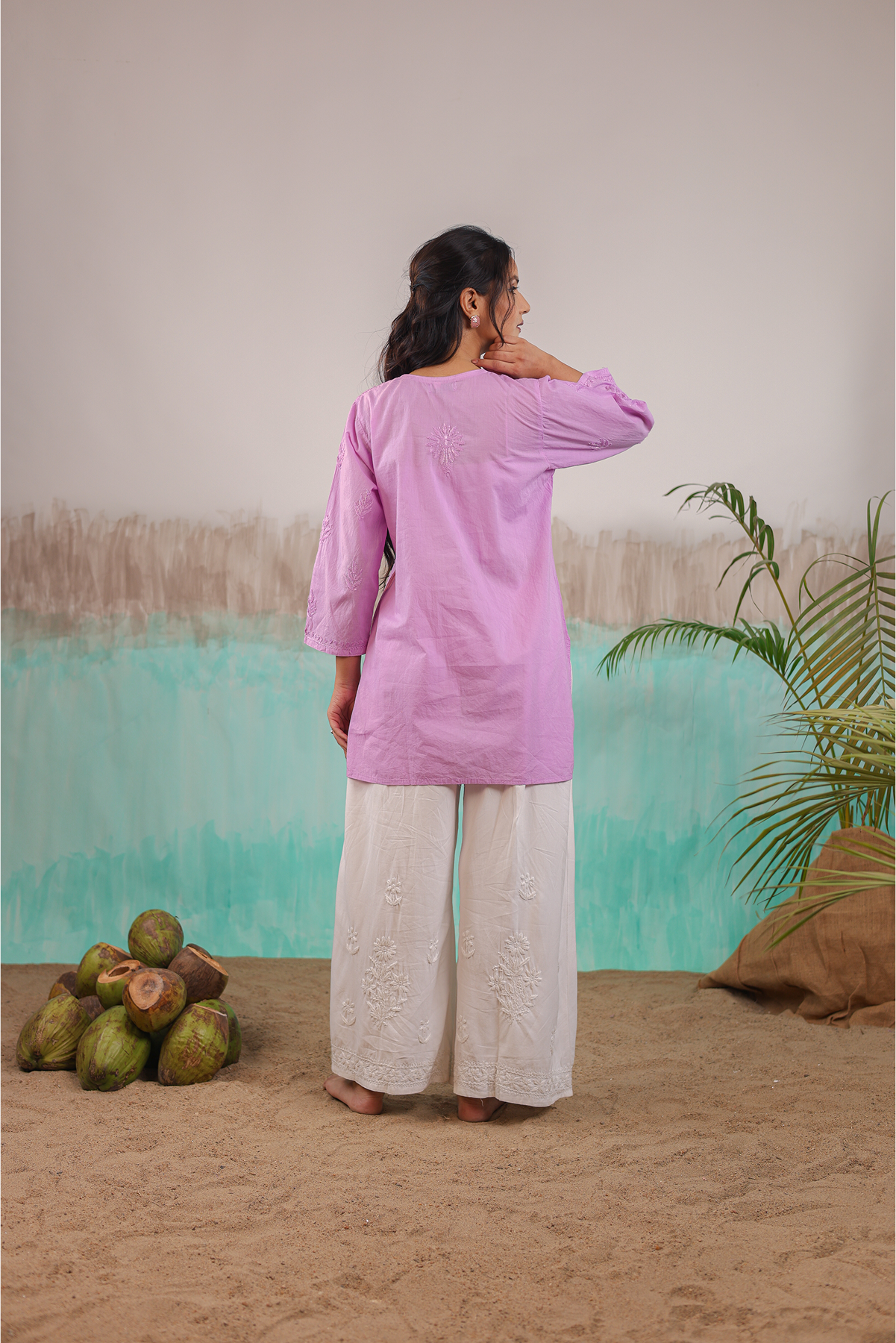 MAUVE NEERA PURE COTTON HAND CRAFTED CHIKANKARI SHORT KURTI