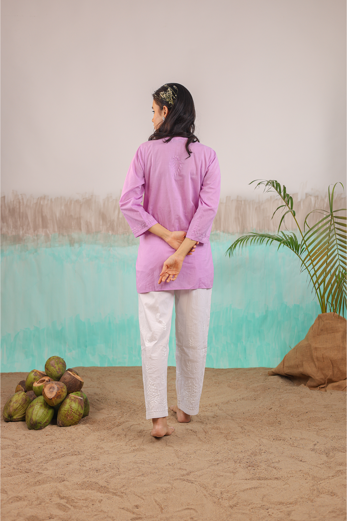 MAUVE ANAYA PURE COTTON HAND CRAFTED CHIKANKARI SHORT KURTI