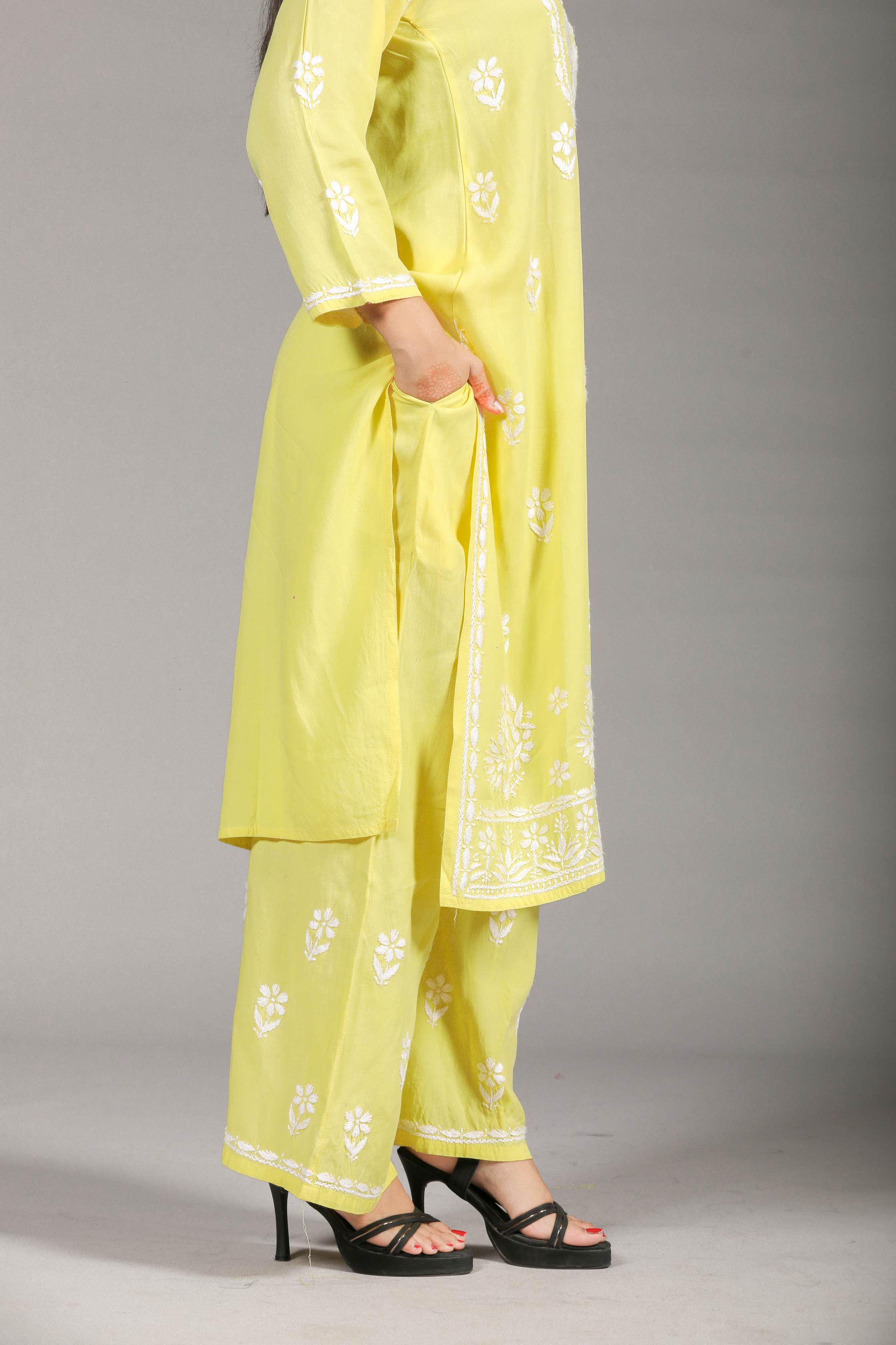 MYRA Rayon Kurti Palazzo set-Lemon Yellow