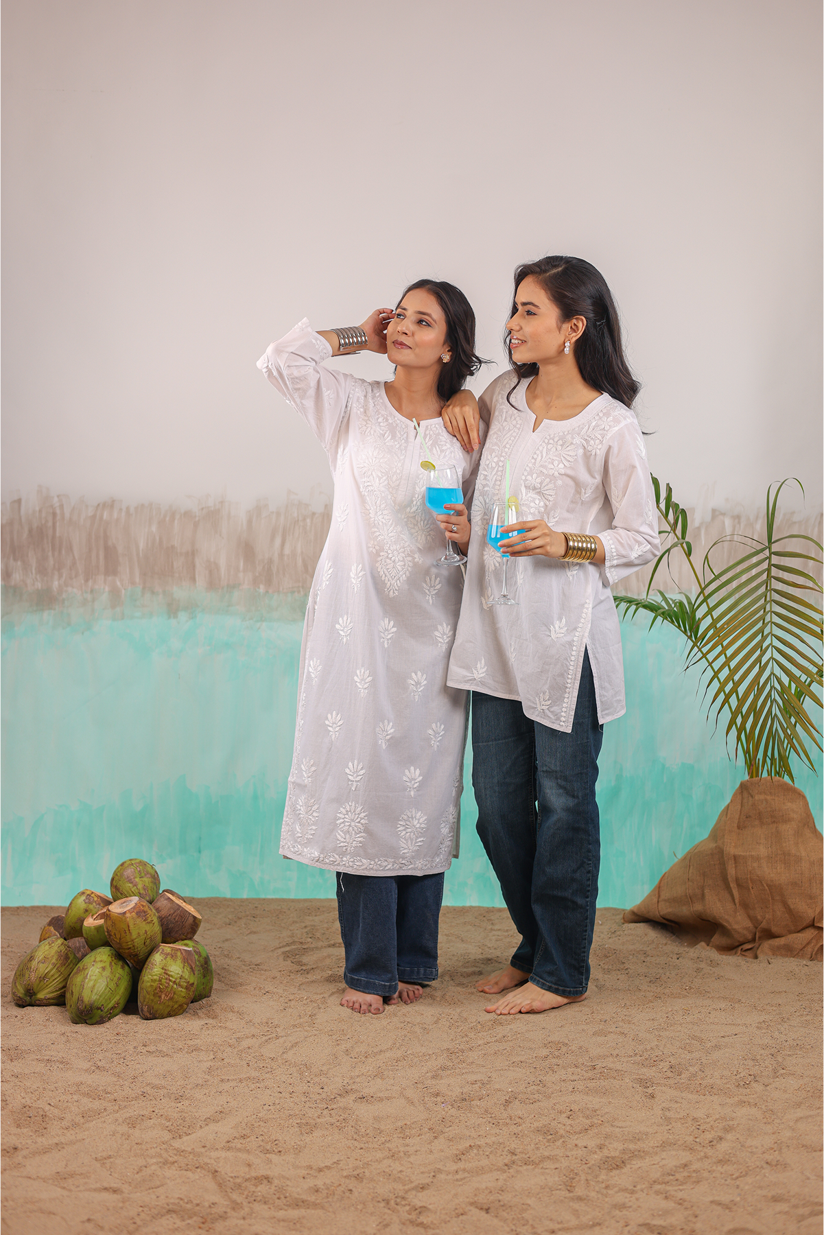 WHITE RUHANI PURE COTTON HAND CRAFTED CHIKANKARI STRAIGHT KURTI