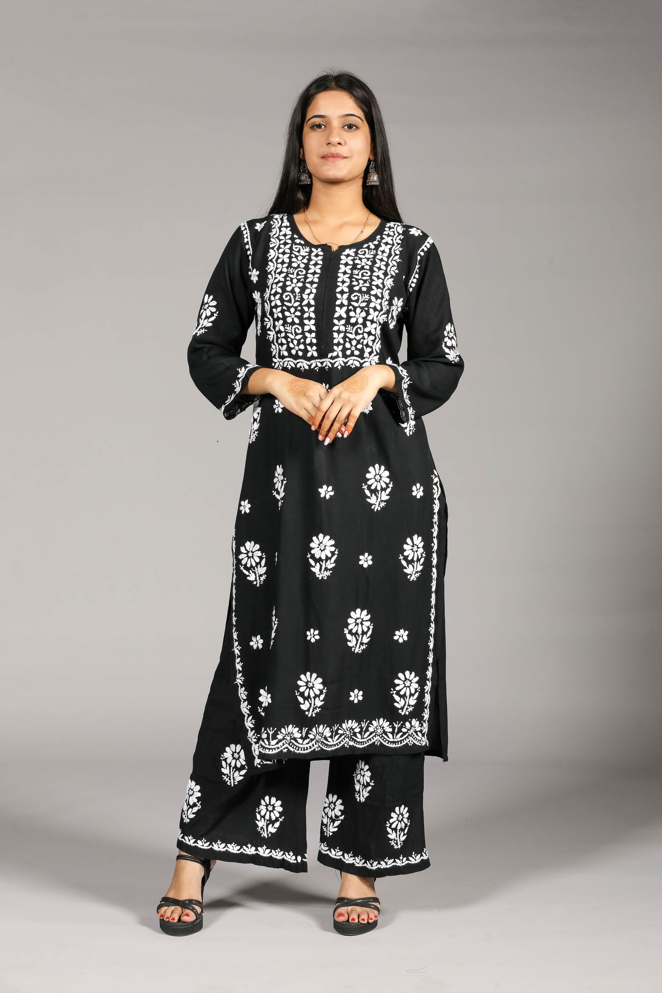 ZOYA Rayon Kurti Palazzo set-Black colour