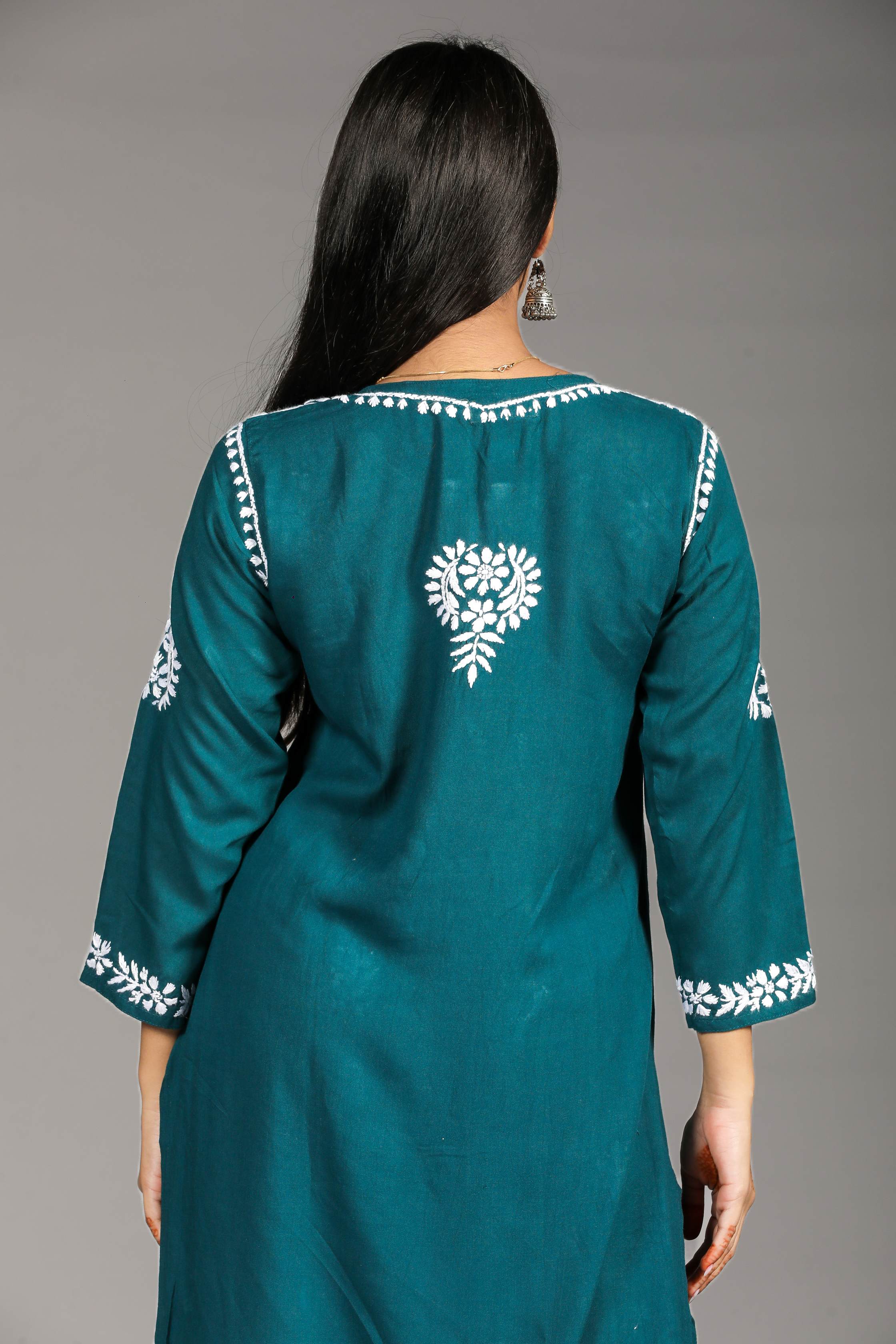 VAMI Rayon Kurti Palazzo set-Sea Blue colour