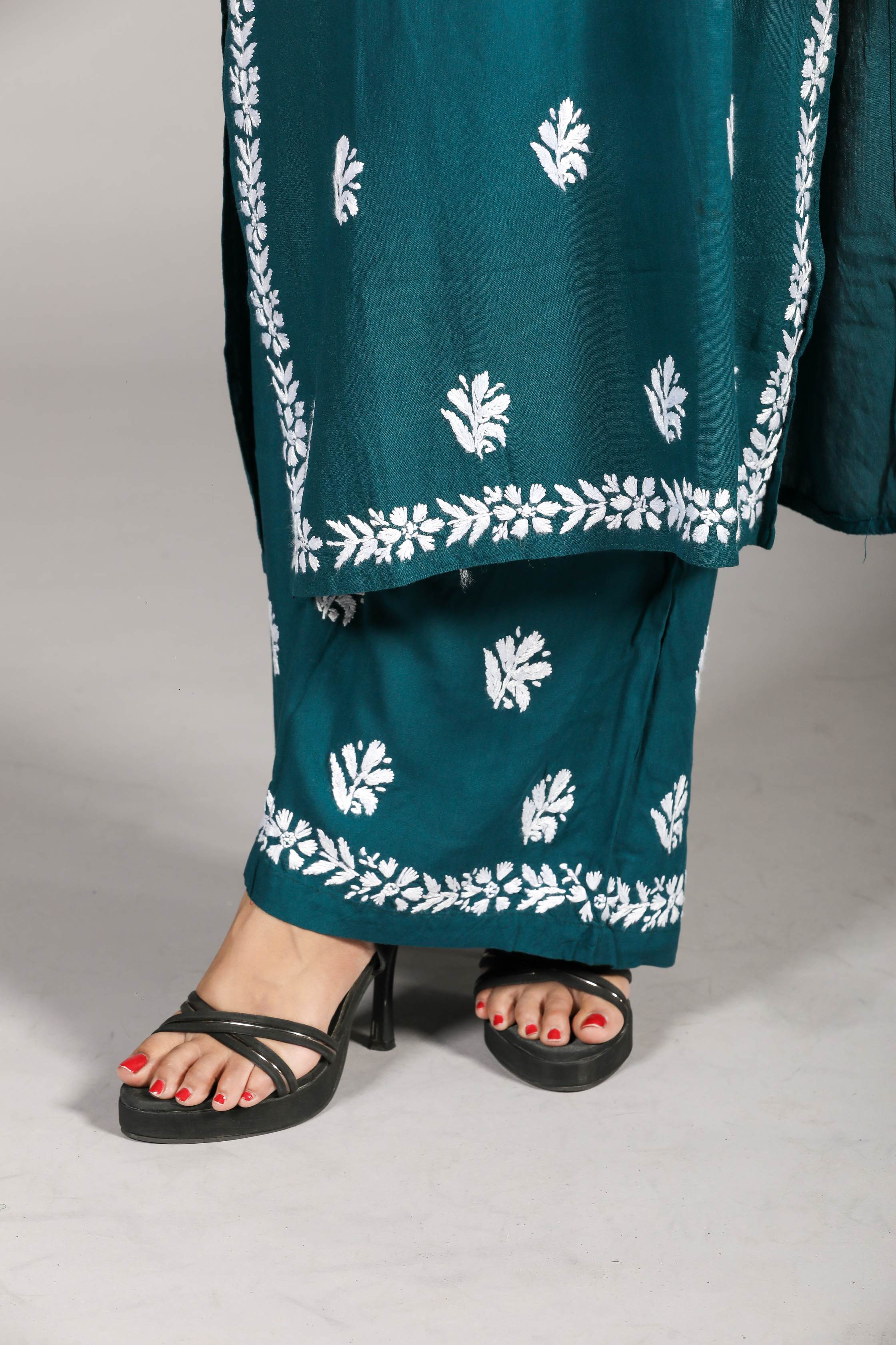 VAMI Rayon Kurti Palazzo set-Sea Blue colour