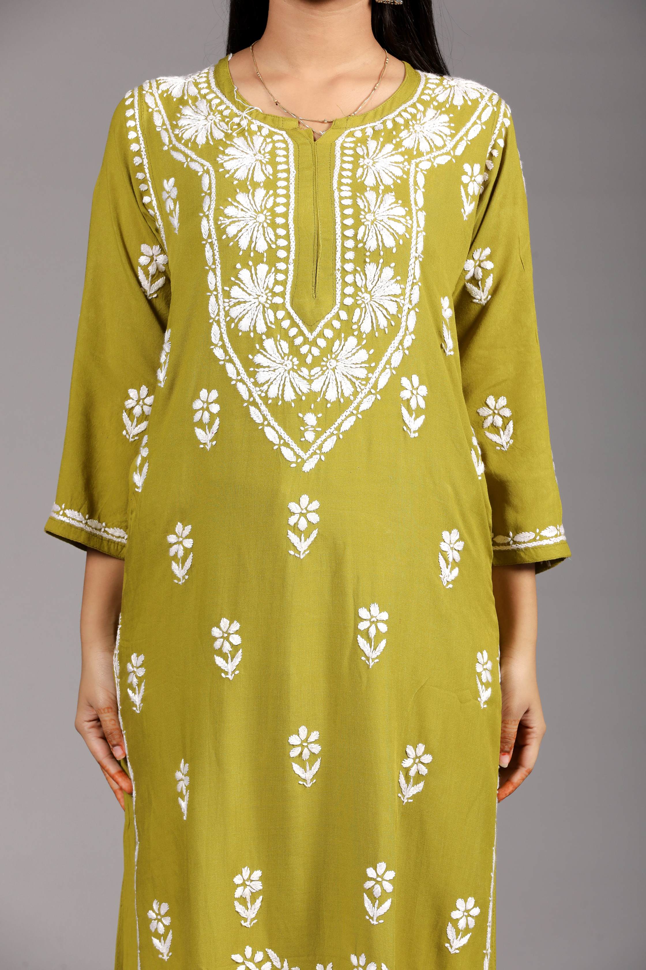 MYRA Rayon Kurti Palazzo set-Mehendi colour