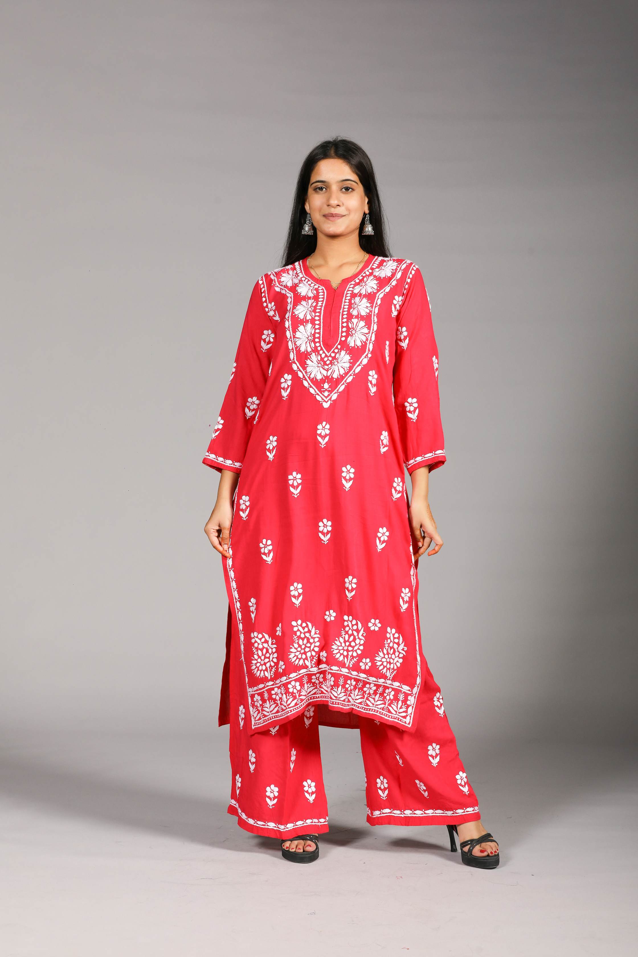 MYRA Rayon Kurti Palazzo set-Rani colour