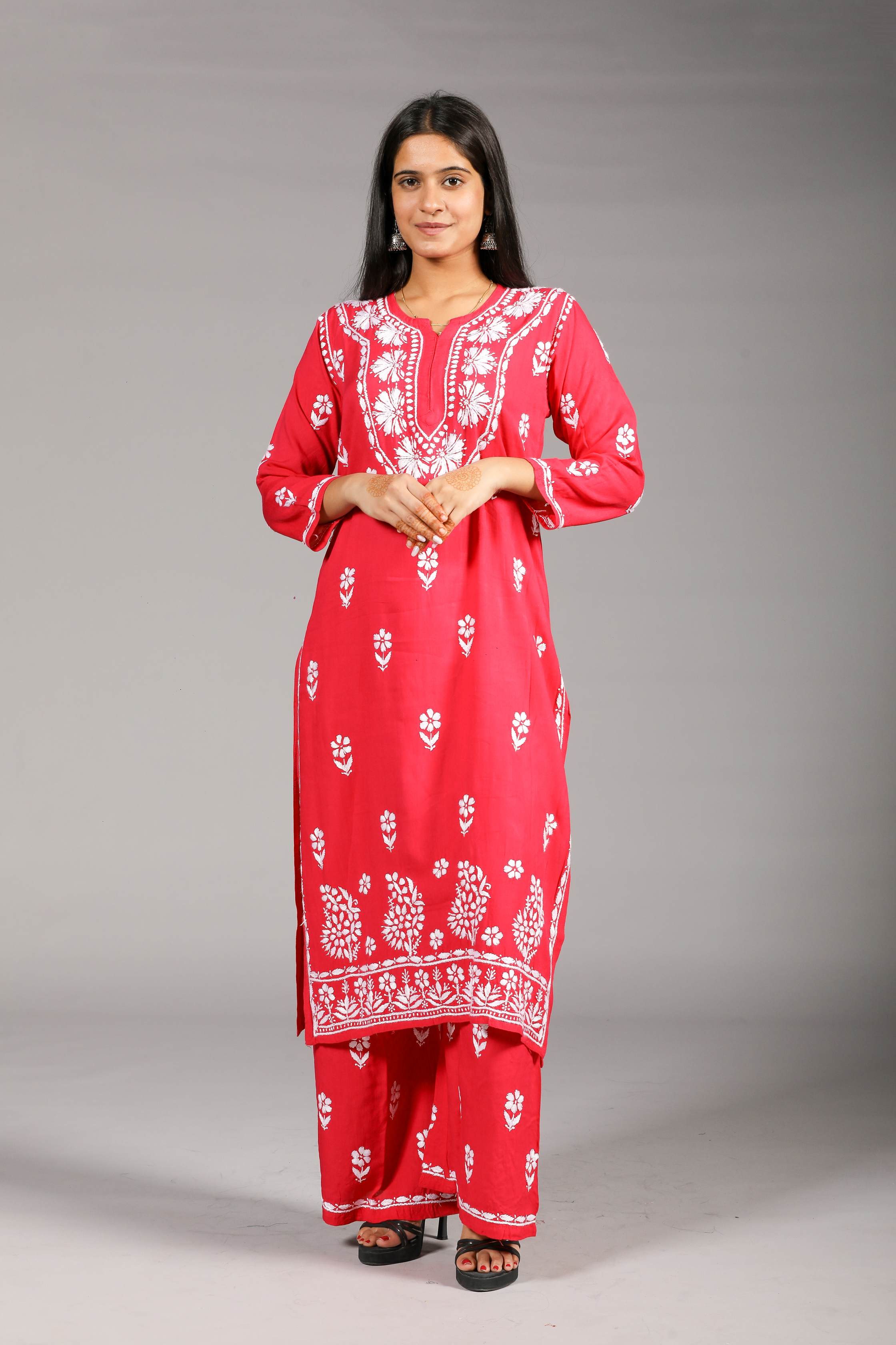 MYRA Rayon Kurti Palazzo set-Rani colour