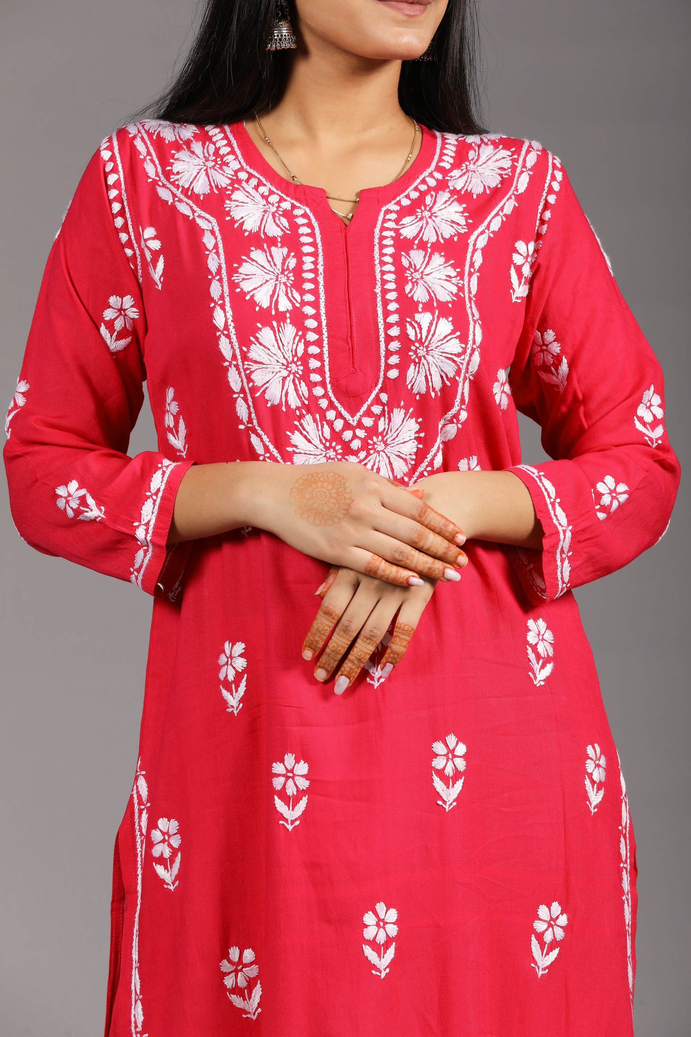 MYRA Rayon Kurti Palazzo set-Rani colour