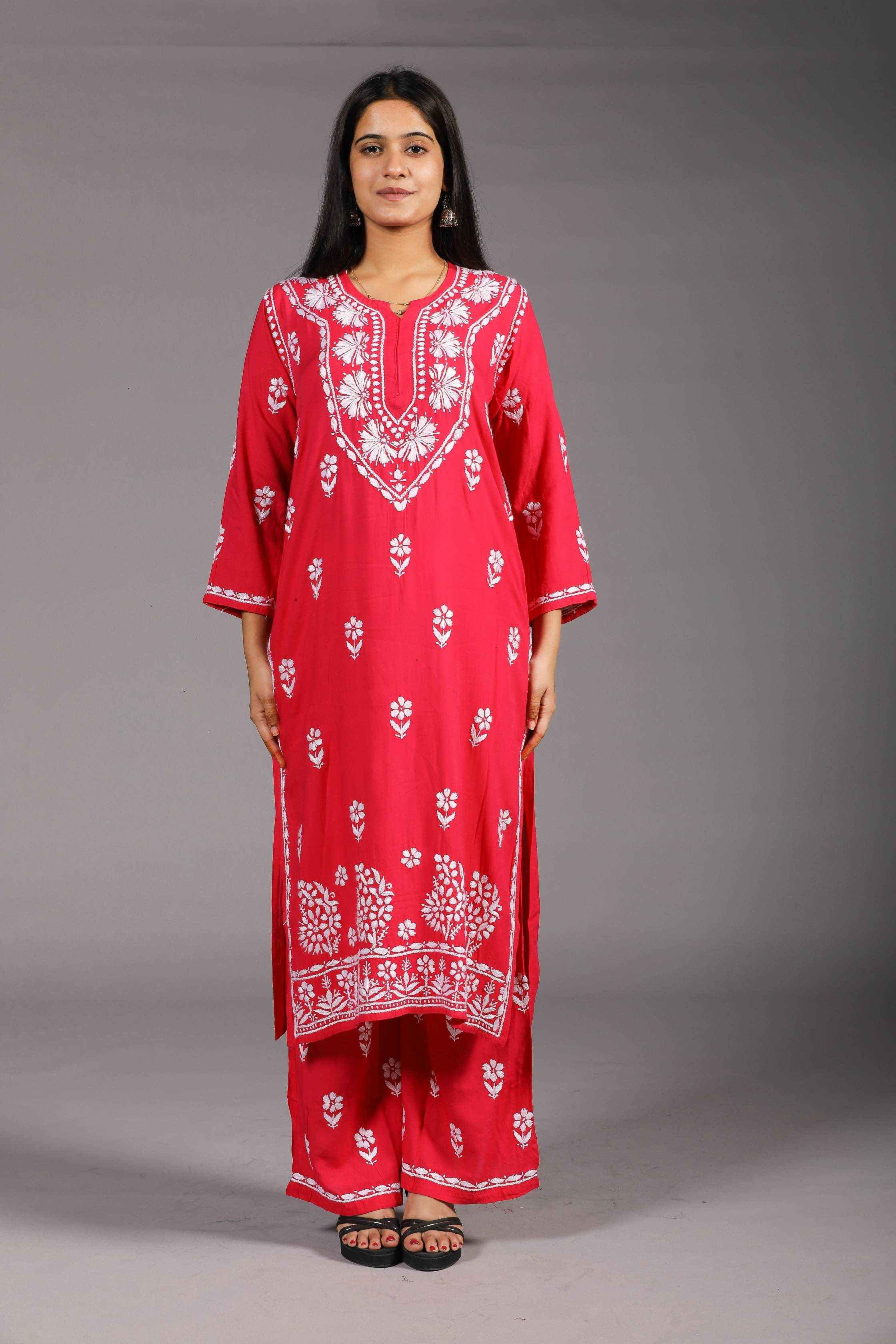 MYRA Rayon Kurti Palazzo set-Rani colour