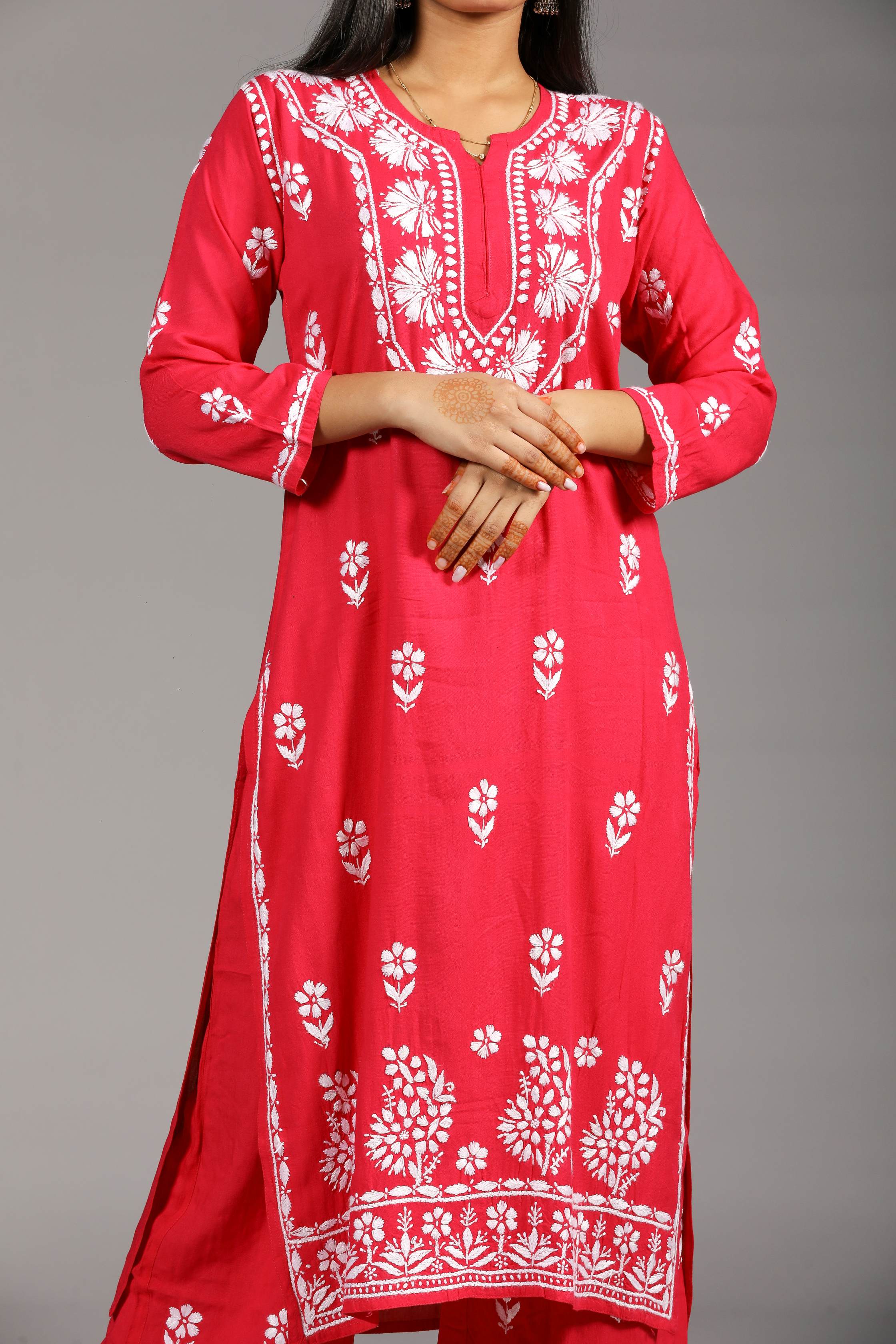 MYRA Rayon Kurti Palazzo set-Rani colour
