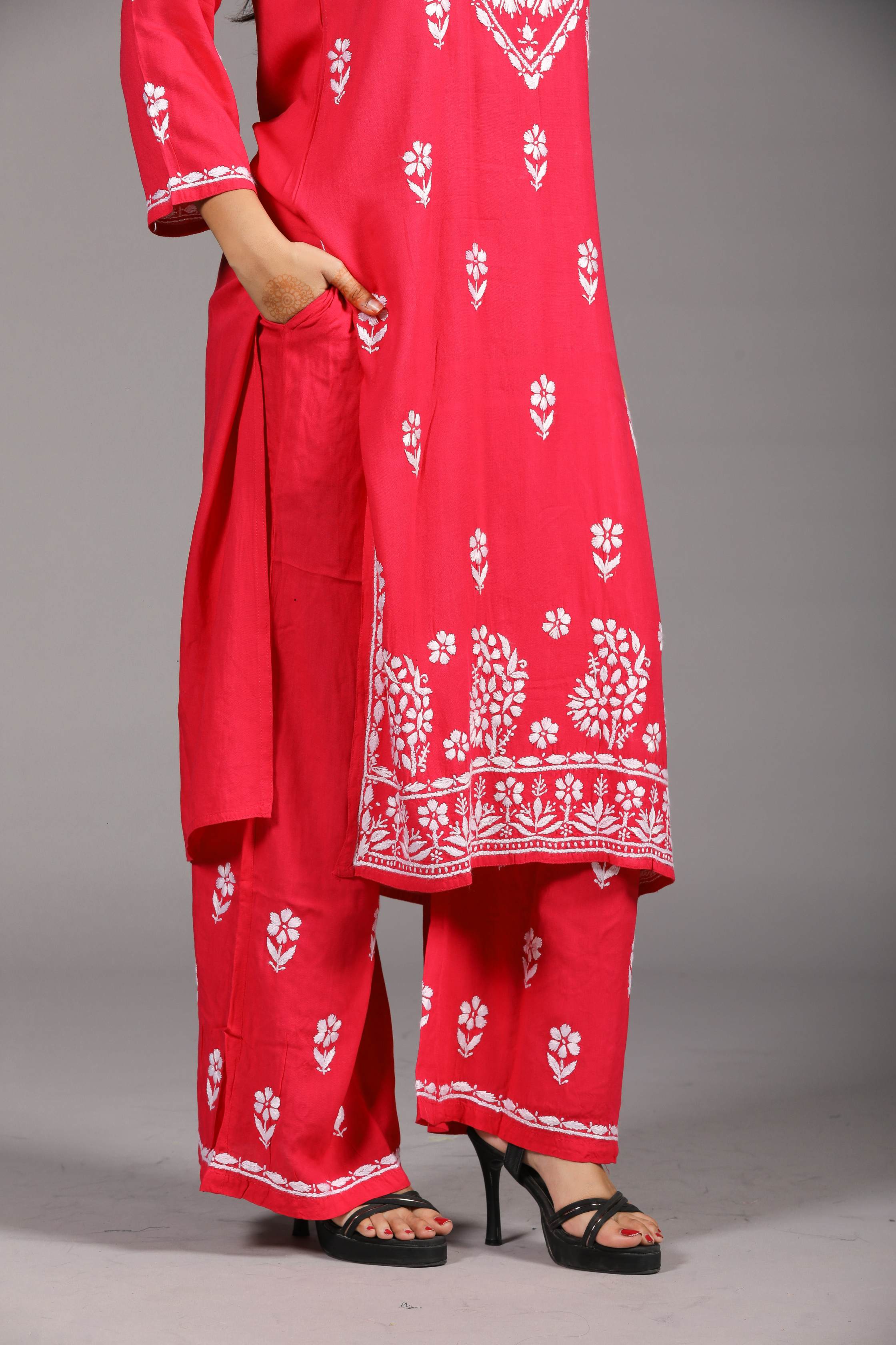MYRA Rayon Kurti Palazzo set-Rani colour