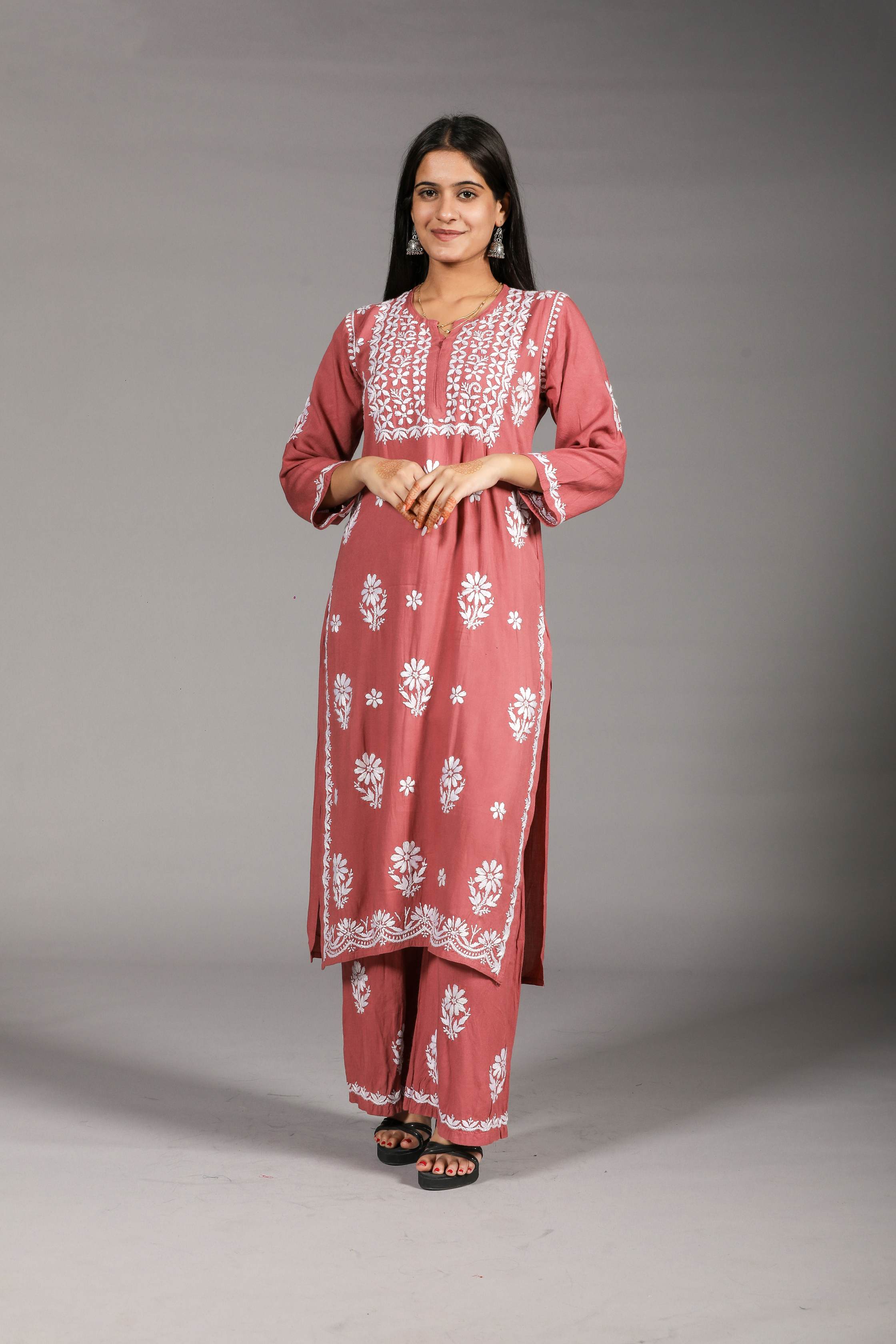 ZOYA Rayon Kurti Palazzo set-Onion Pink colour