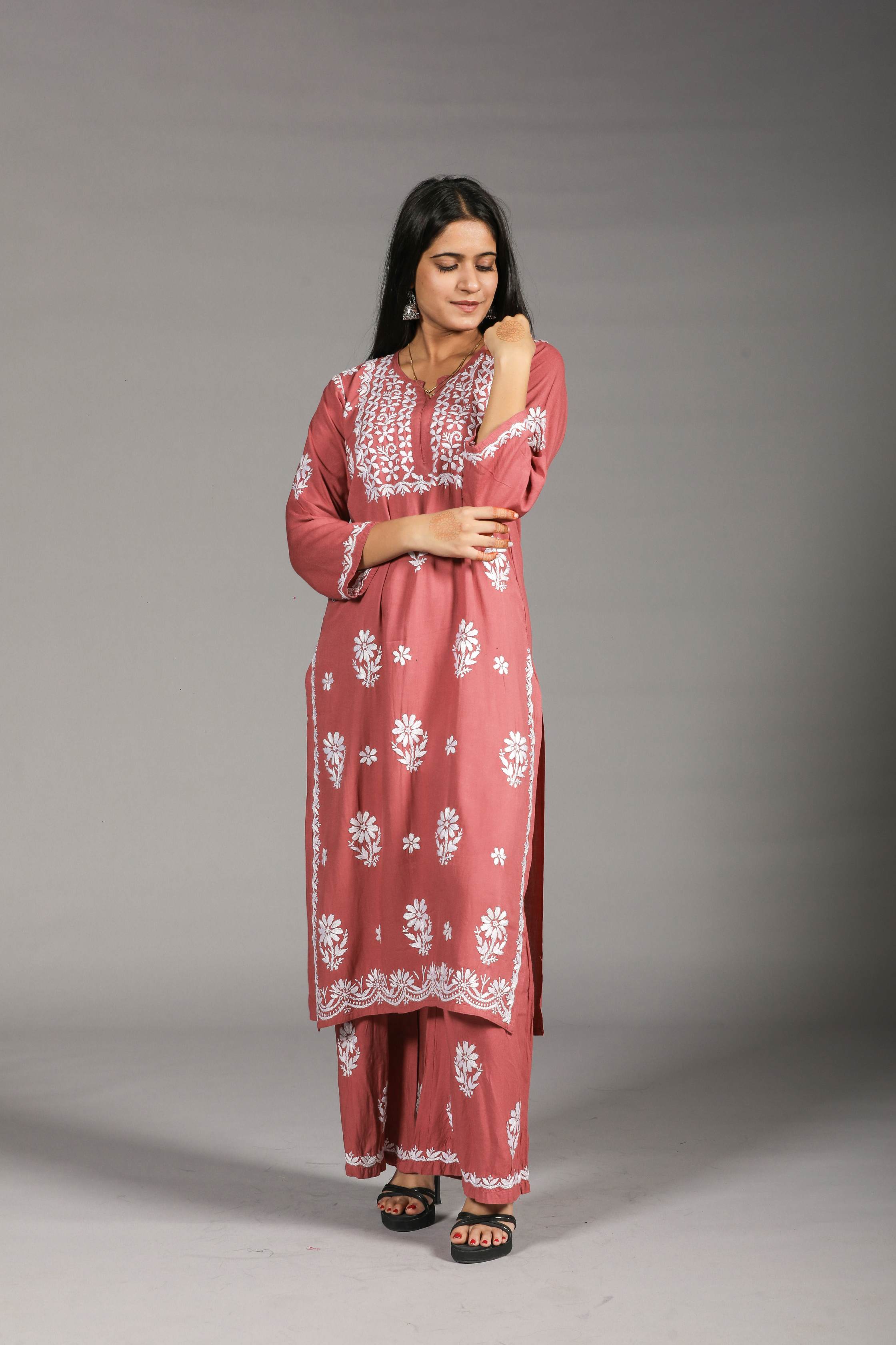 ZOYA Rayon Kurti Palazzo set-Onion Pink colour
