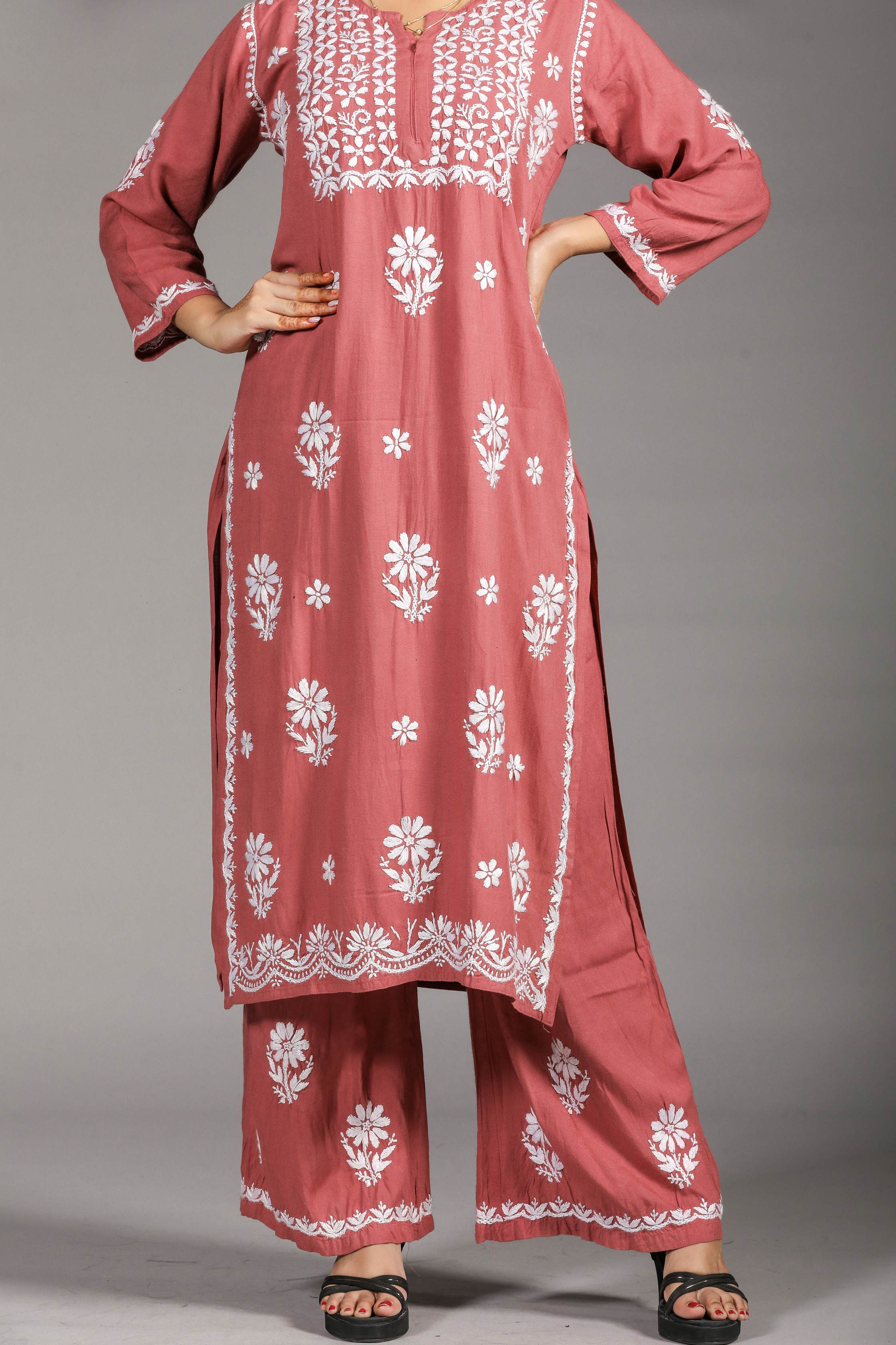 ZOYA Rayon Kurti Palazzo set-Onion Pink colour