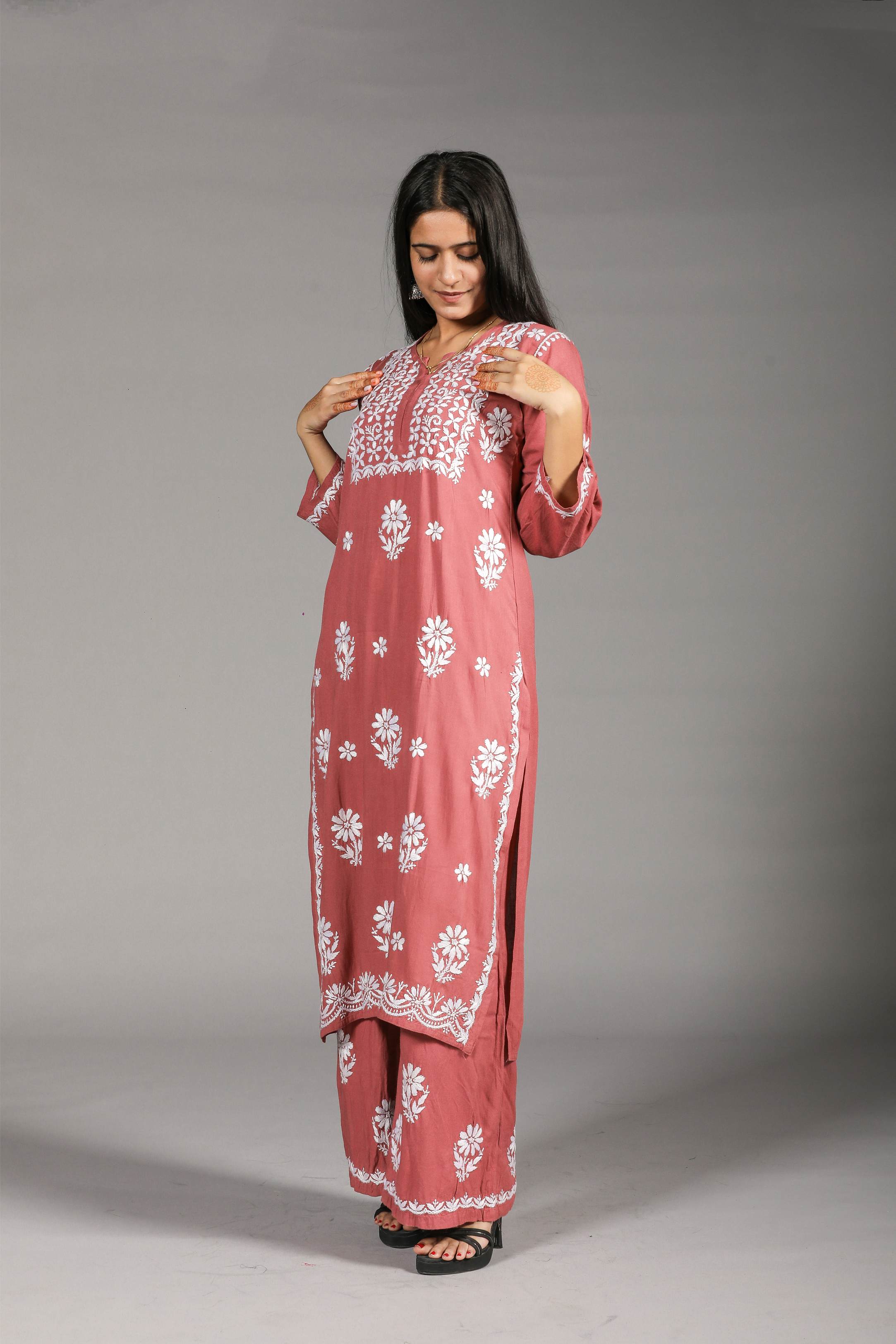 ZOYA Rayon Kurti Palazzo set-Onion Pink colour