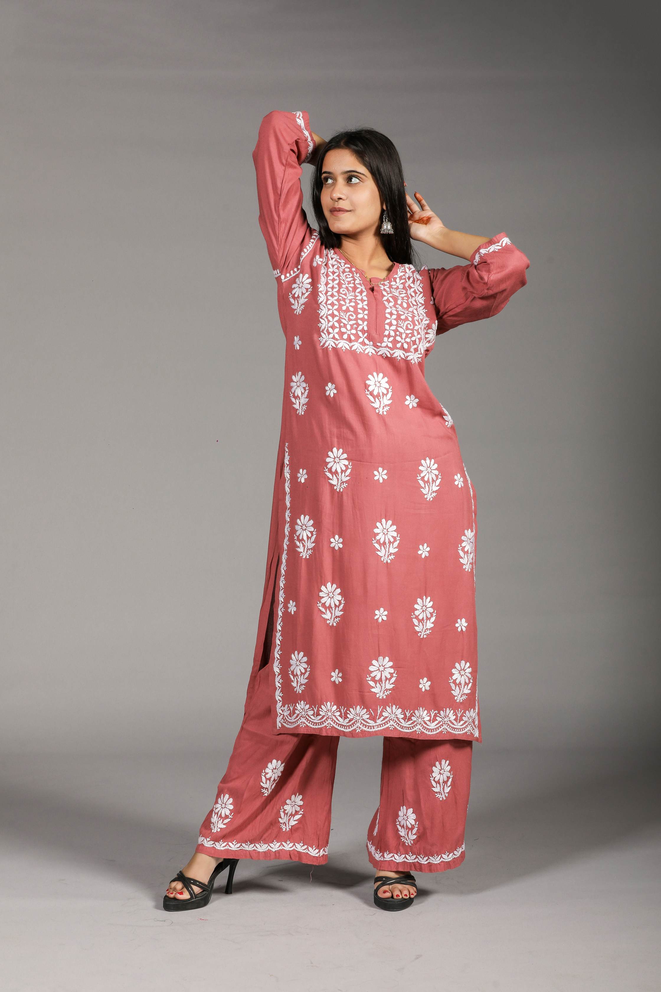ZOYA Rayon Kurti Palazzo set-Onion Pink colour