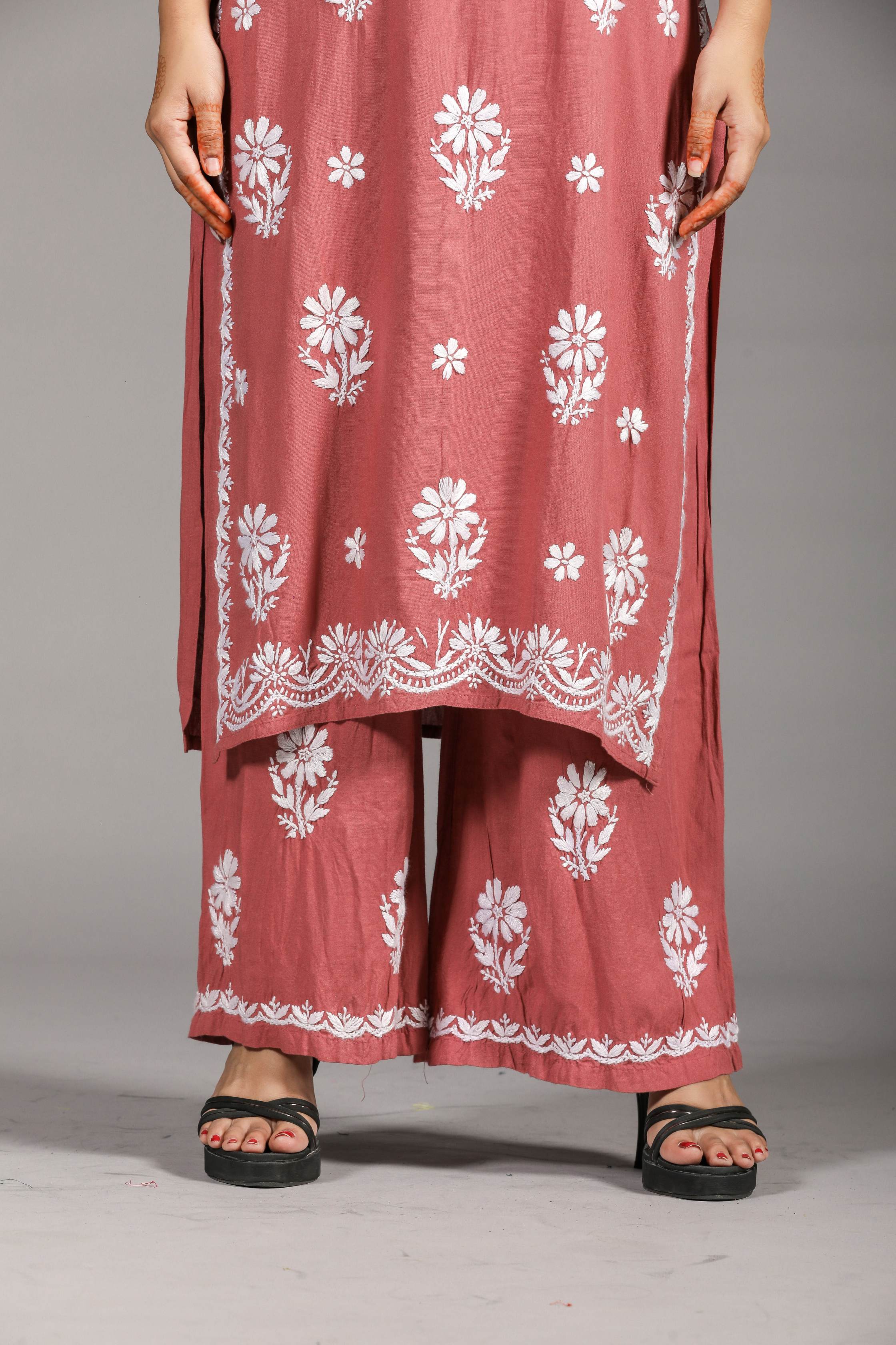 ZOYA Rayon Kurti Palazzo set-Onion Pink colour