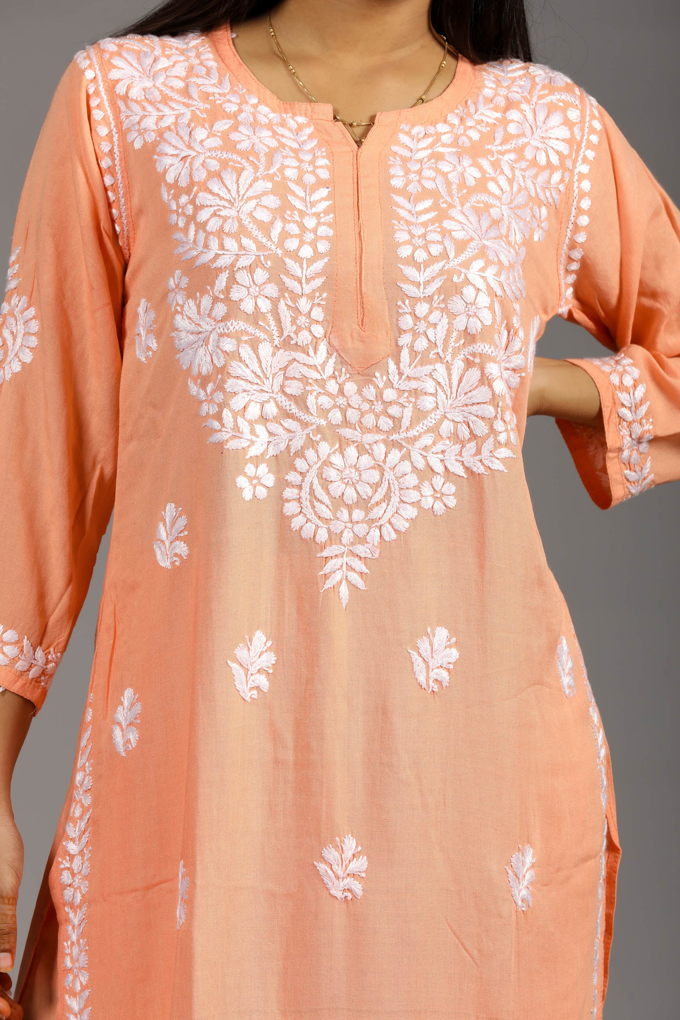 VAMI Rayon Kurti Palazzo set-Peach colour