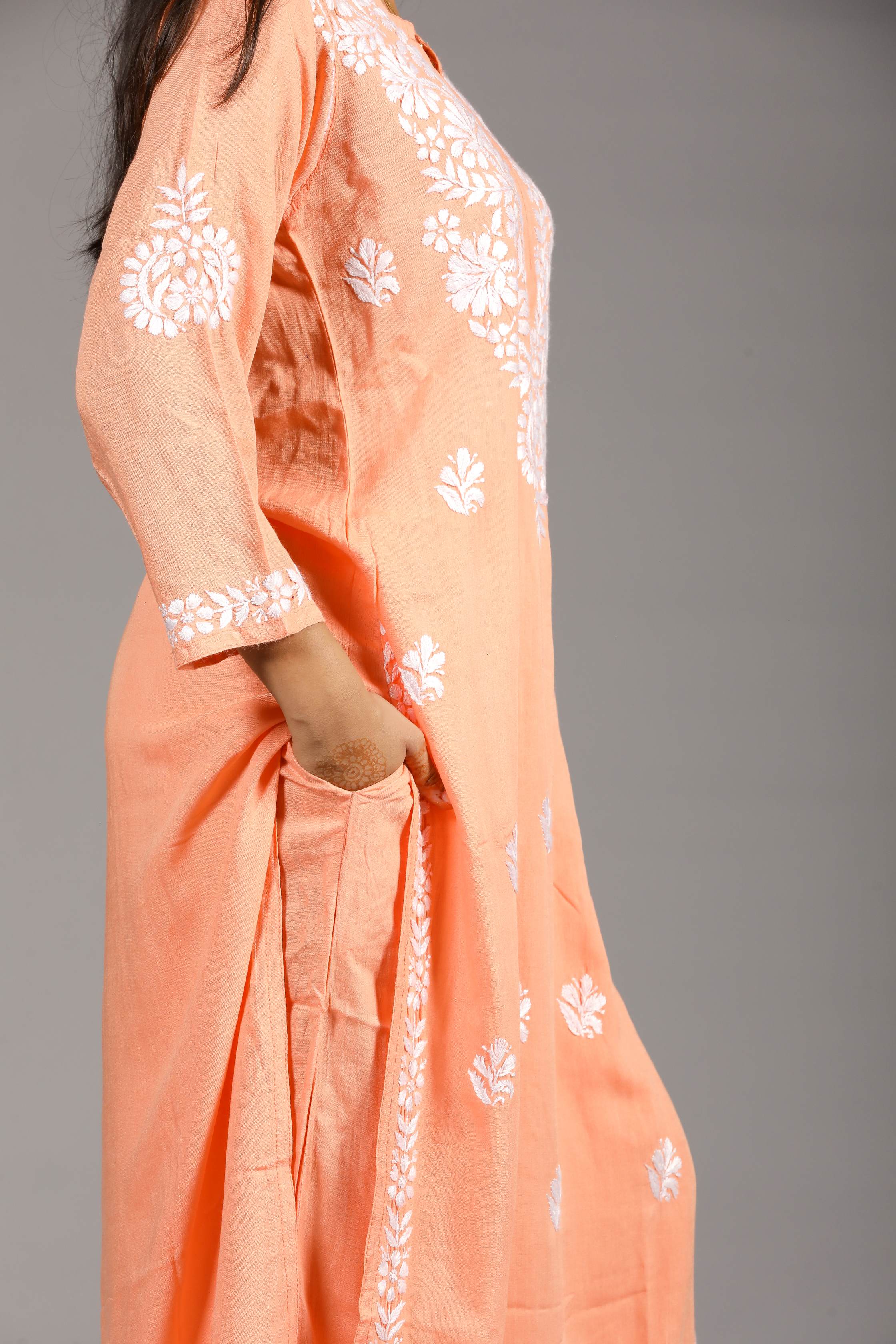 VAMI Rayon Kurti Palazzo set-Peach colour