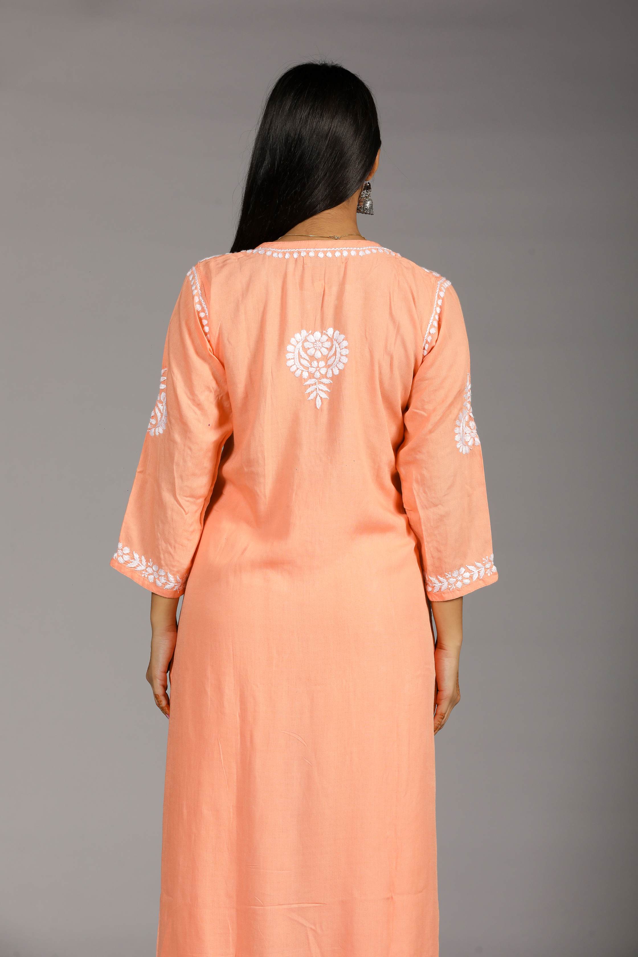 VAMI Rayon Kurti Palazzo set-Peach colour