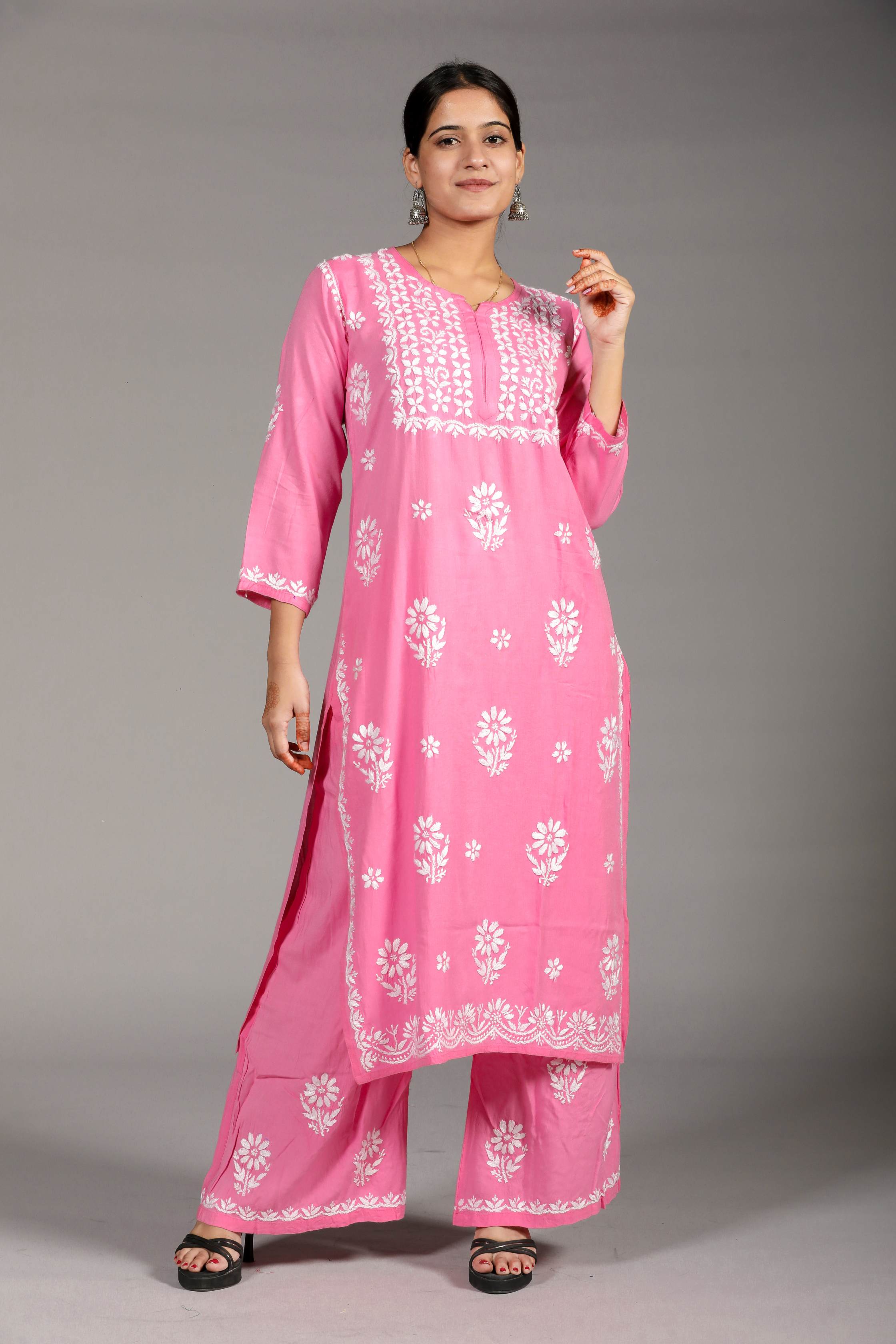 ZOYA Rayon Kurti Palazzo set- Pink colour