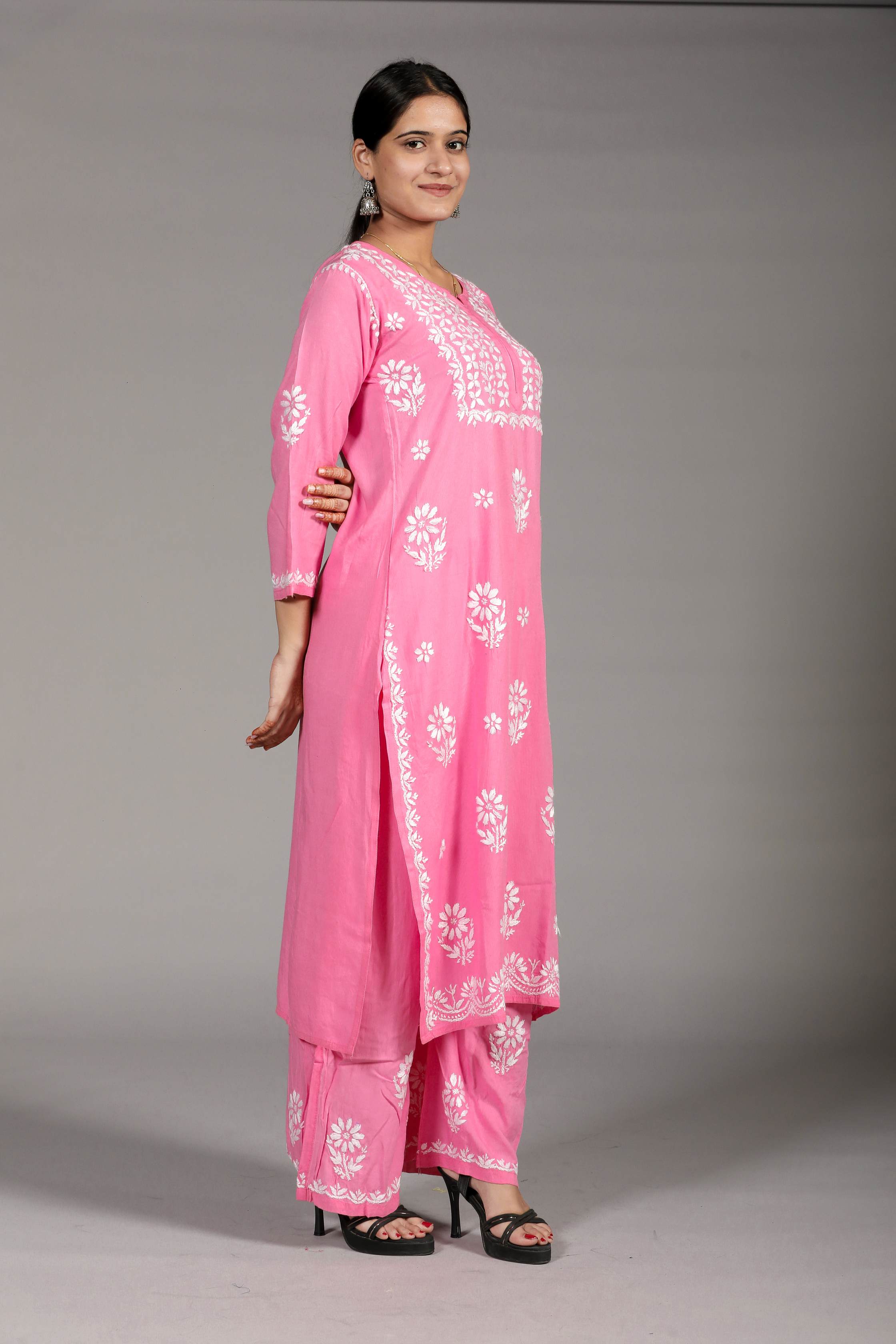 ZOYA Rayon Kurti Palazzo set- Pink colour