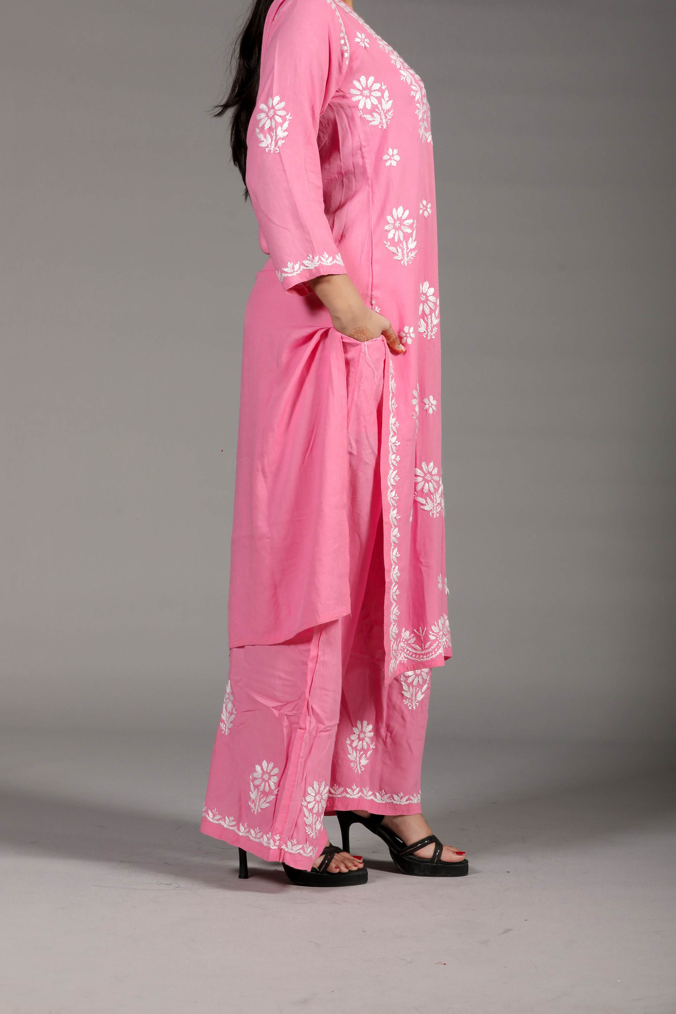 ZOYA Rayon Kurti Palazzo set- Pink colour